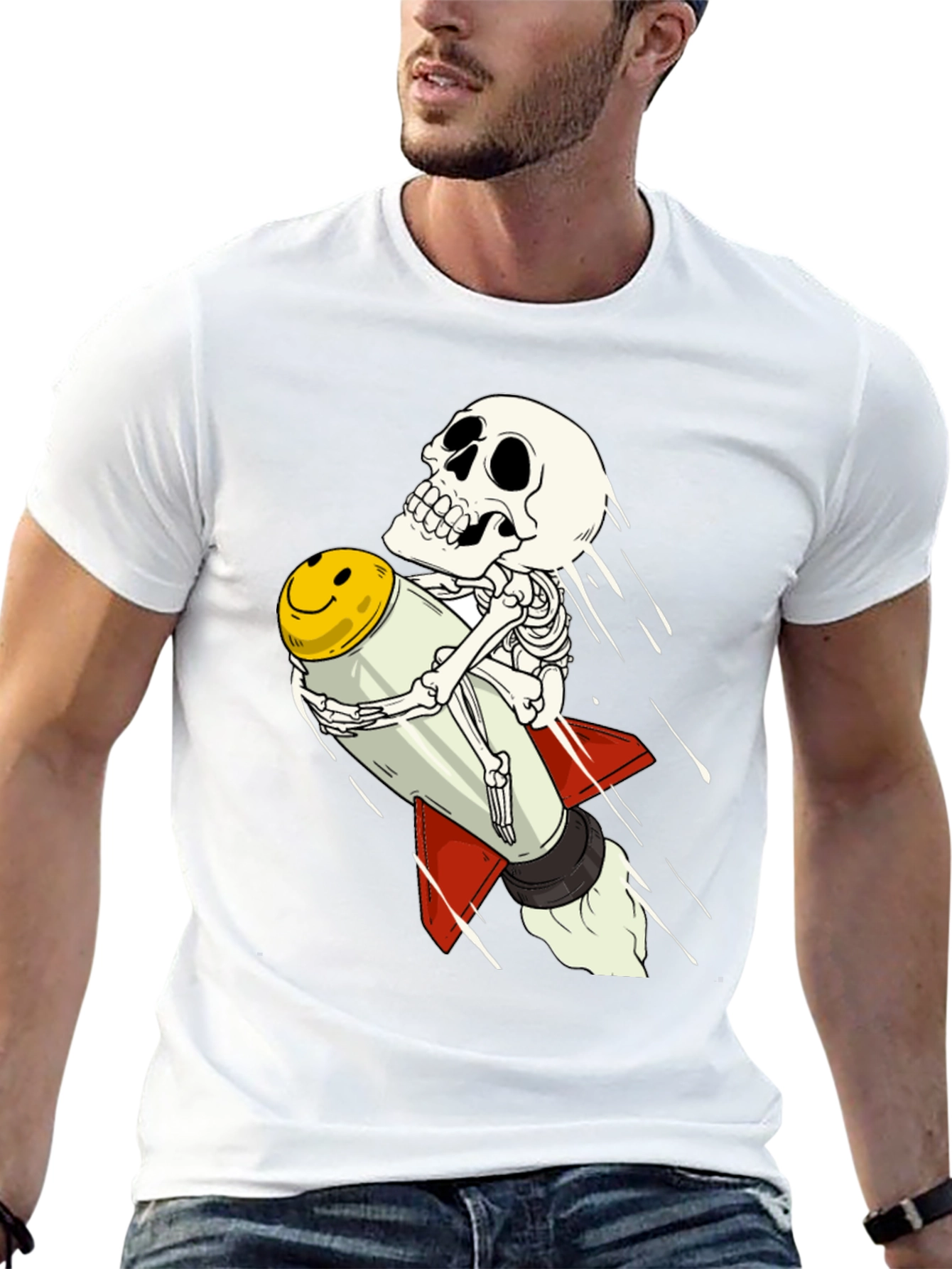 Black Skeleton Rocket Rider T-Shirt - Black Cotton Tee view 13