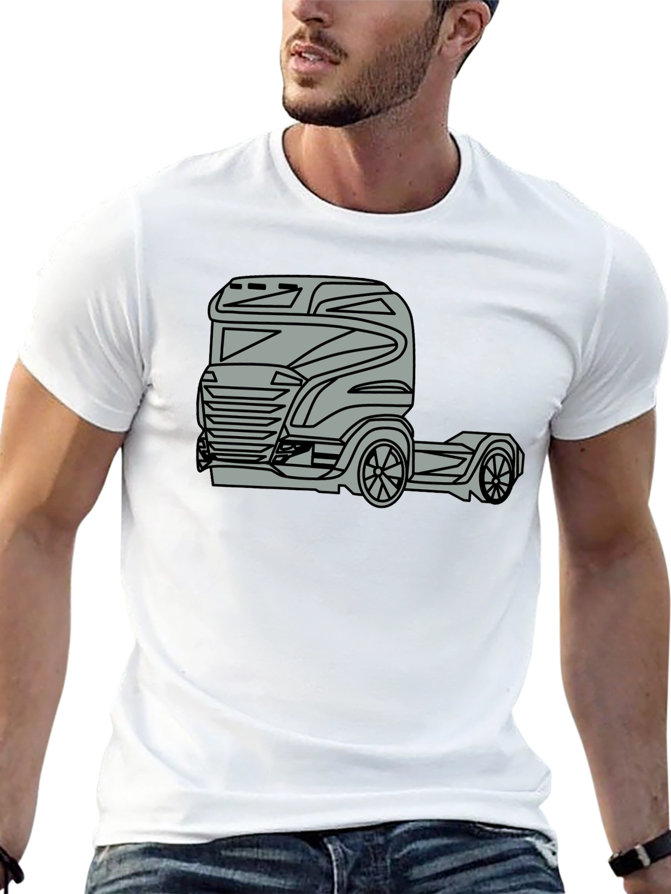 Black Truck Graphic Tee - Modern Black Cotton Blend T-Shirt view 13