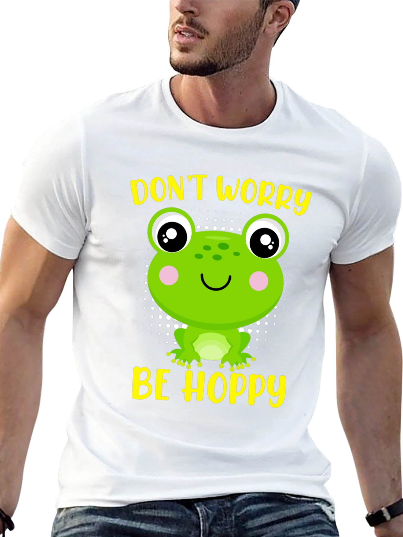 Black Don't Worry Be Hoppy Frog Graphic Tee view 13
