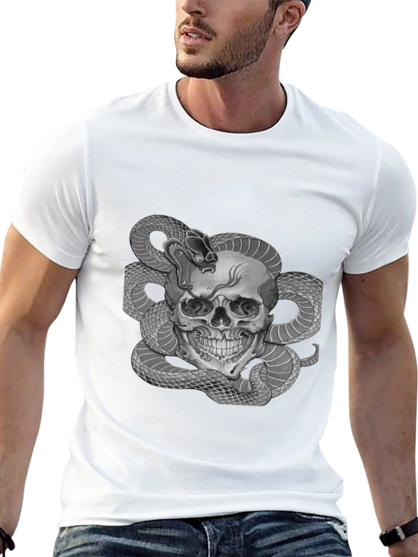 Black Skull & Snake Graphic Tee - Men's Black T-Shirt view 13