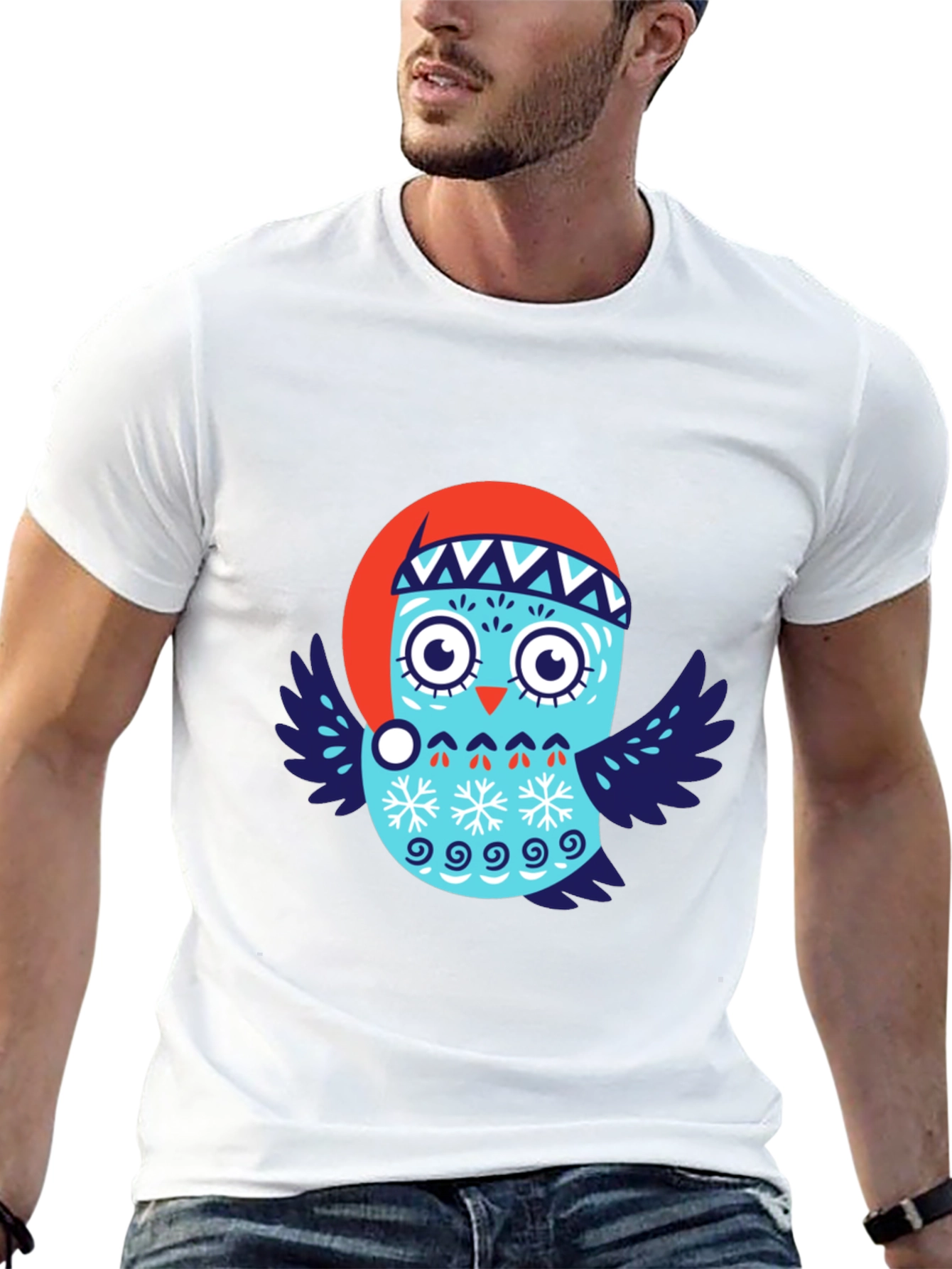 Black Festive Owl T-Shirt - Holiday Design view 13