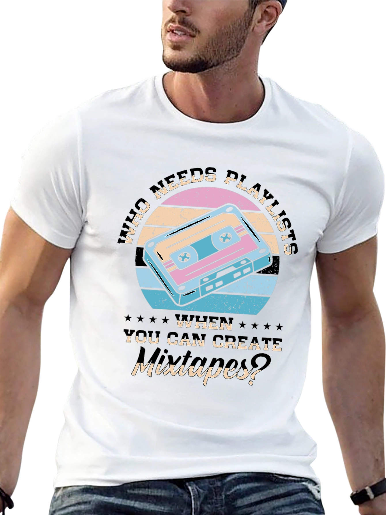 Black Retro Mixtape T-Shirt - Who Needs Playlists? view 13