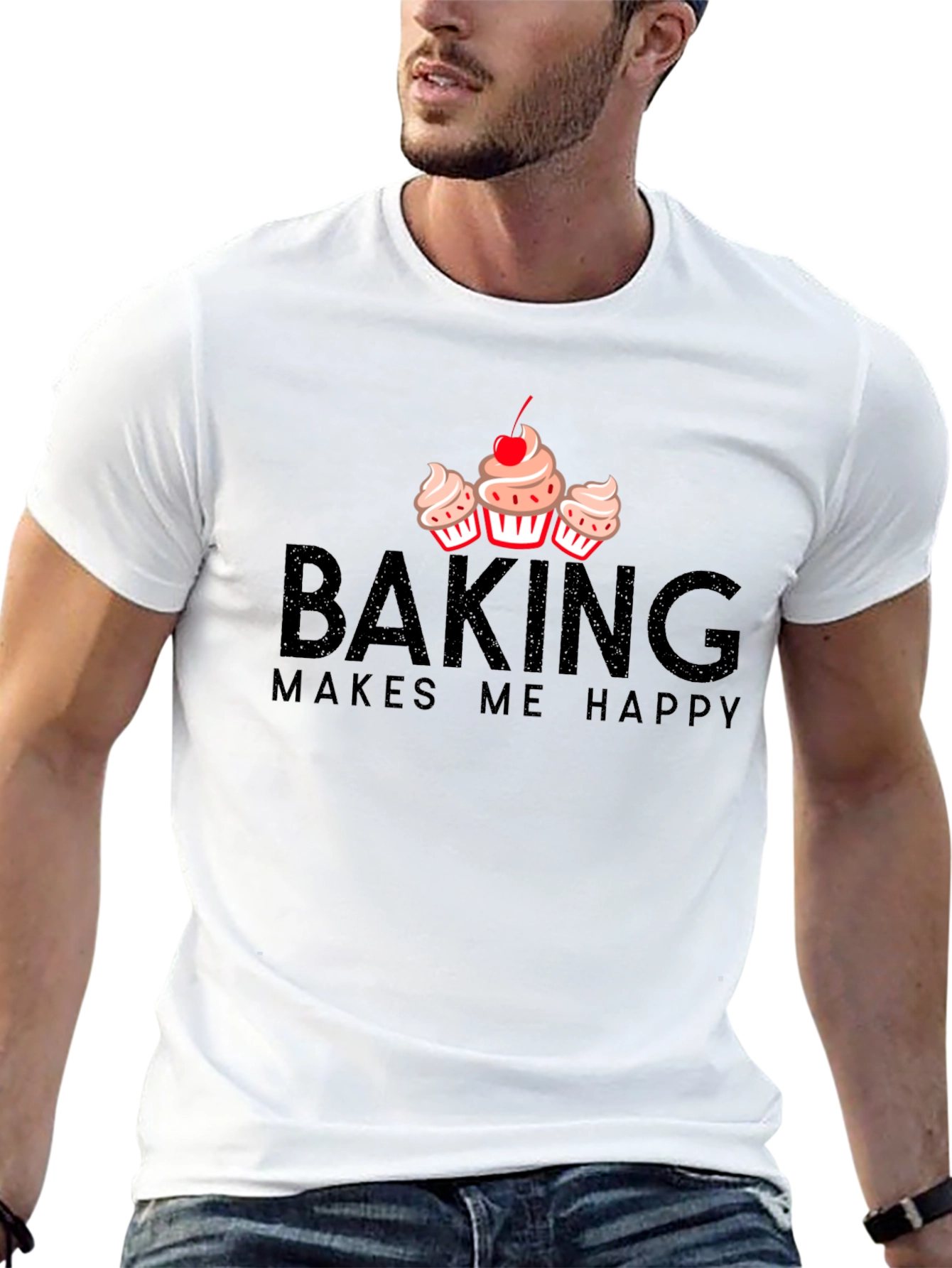 Black Baking Makes Me Happy T-Shirt - Cupcake Design view 13
