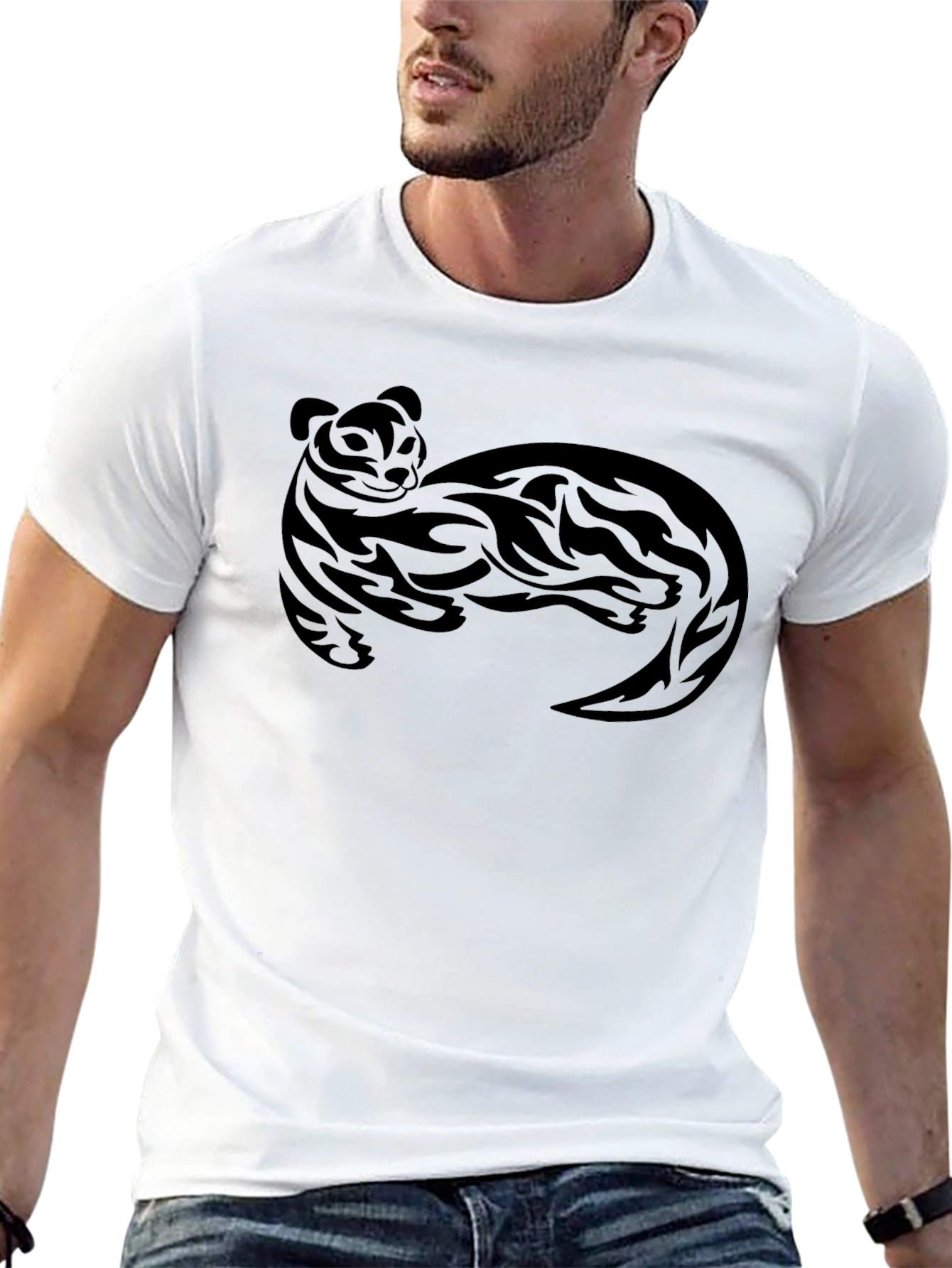 Black Tribal Otter Design Black T-Shirt view 13