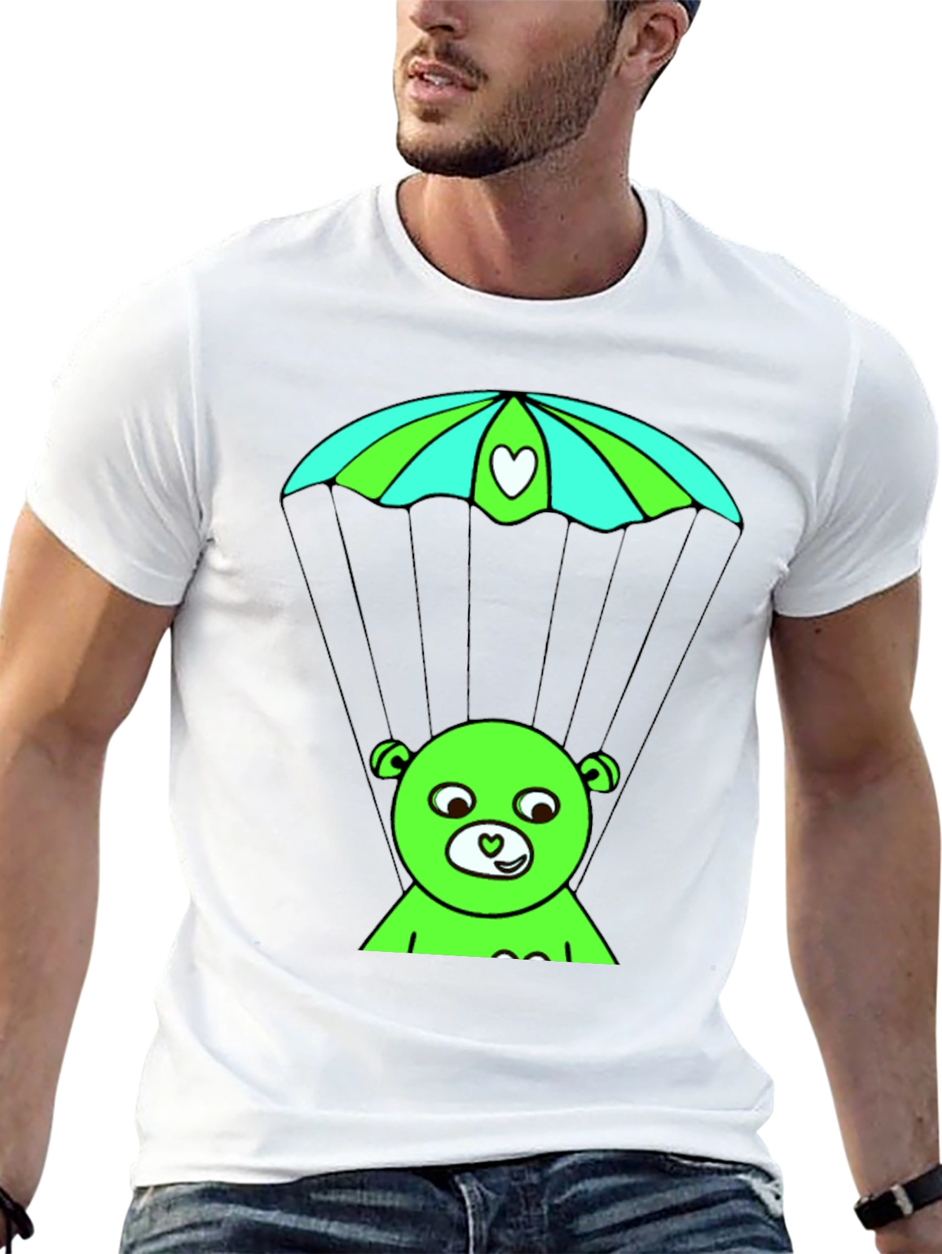 Black Whimsical Bear Parachute T-Shirt view 13