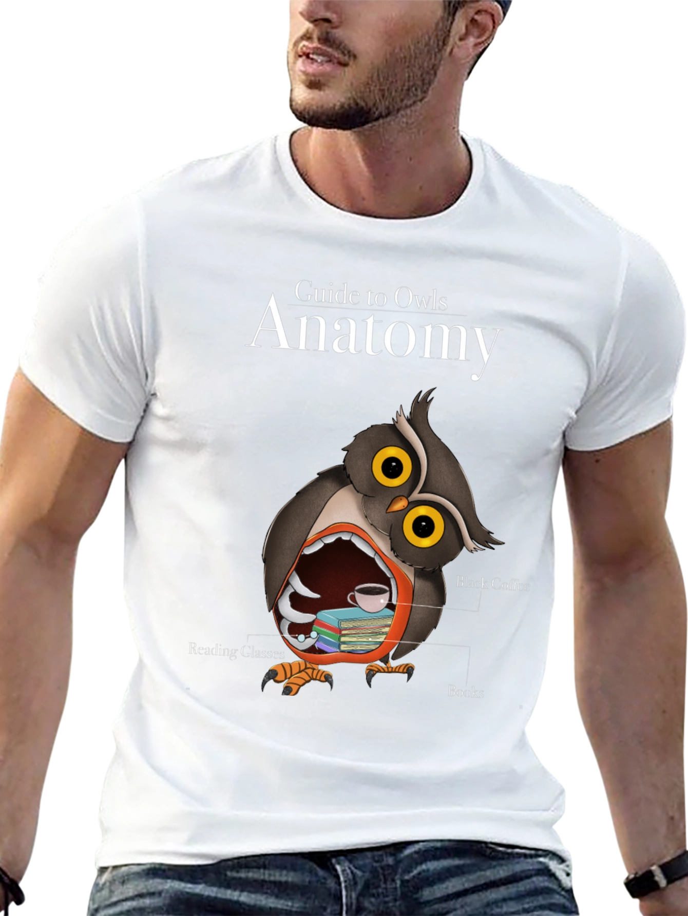 Black Owl Anatomy T-Shirt - Guide to Owls Novelty Tee view 13