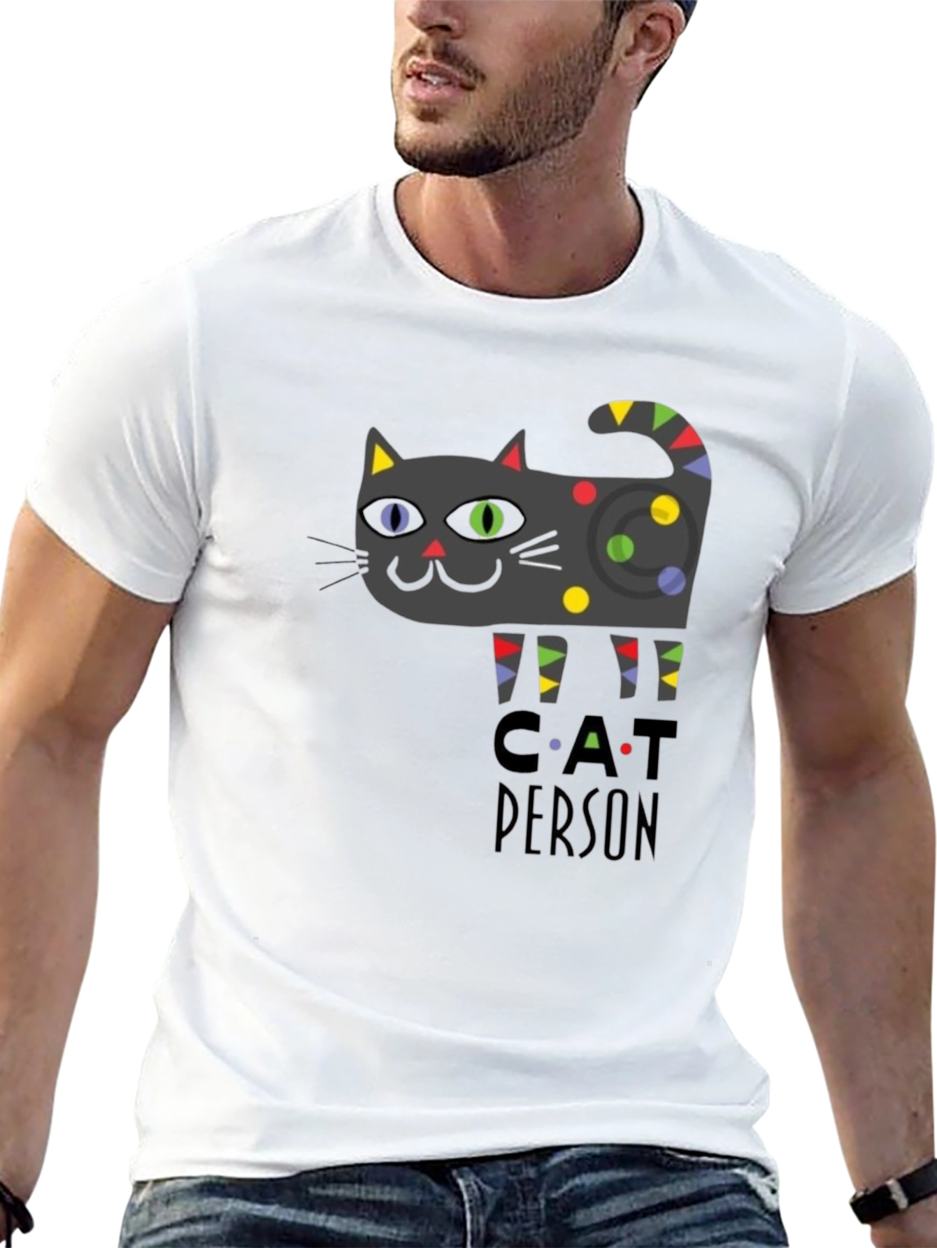 Black Cat Person Graphic Print T-Shirt - Novelty Tee view 13