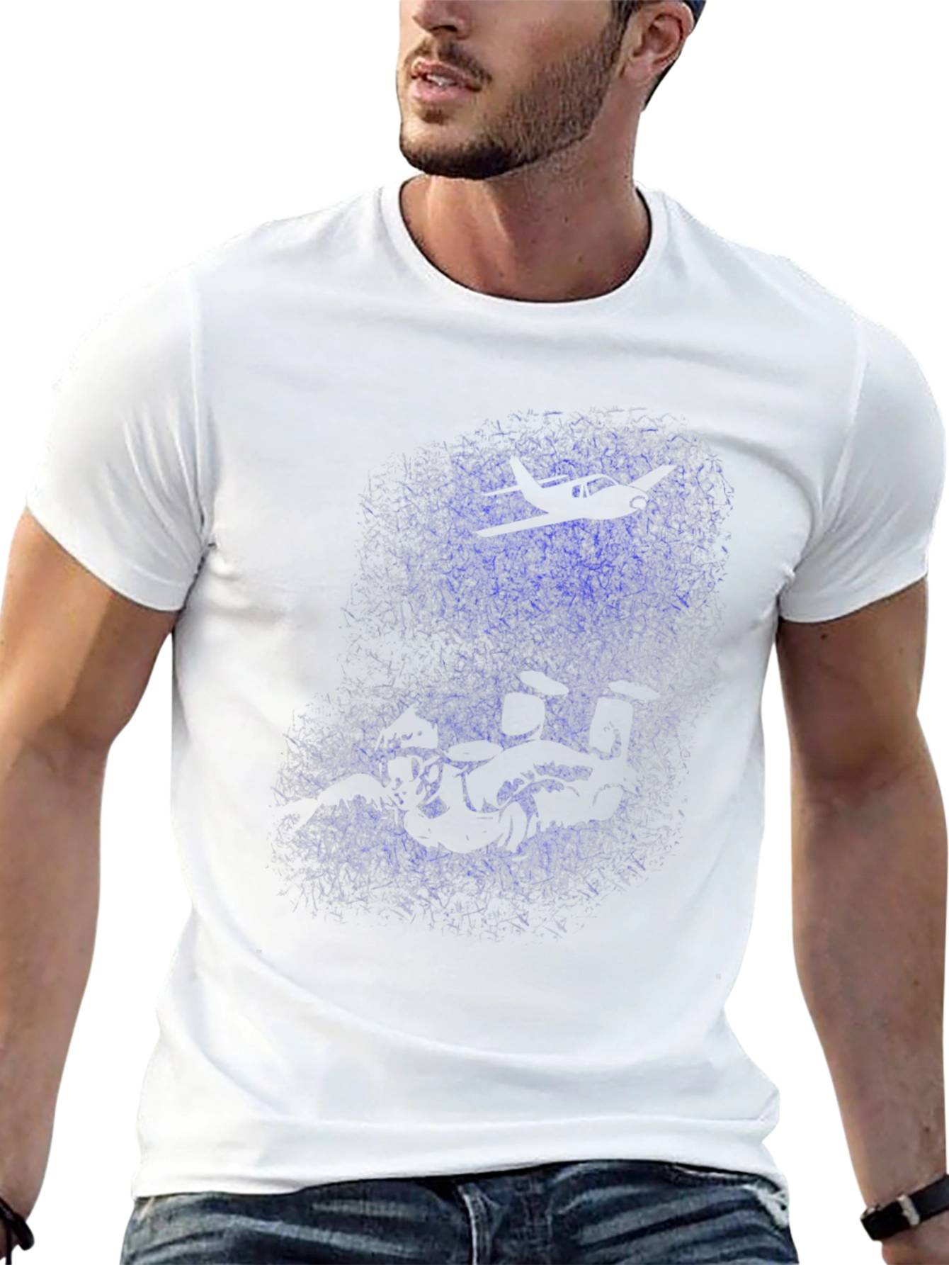 Black Skydiver & Airplane Graphic Black T-Shirt view 13