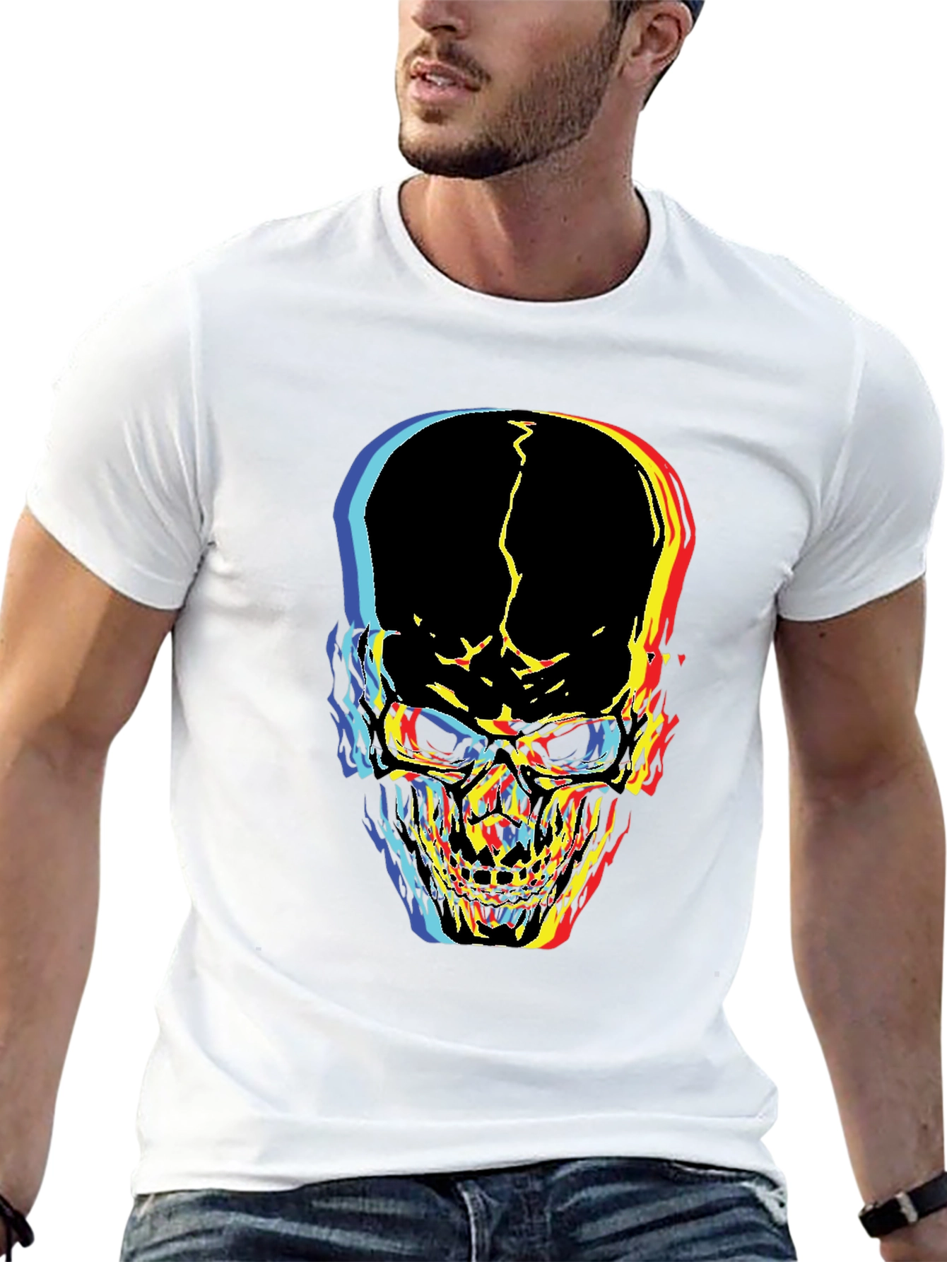 Black Distorted Skull Graphic Black T-Shirt view 13
