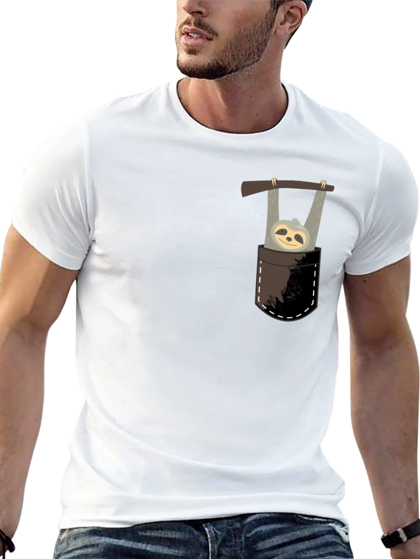 Black Sloth in Pocket Graphic T-Shirt - Men's Novelty Tee view 13