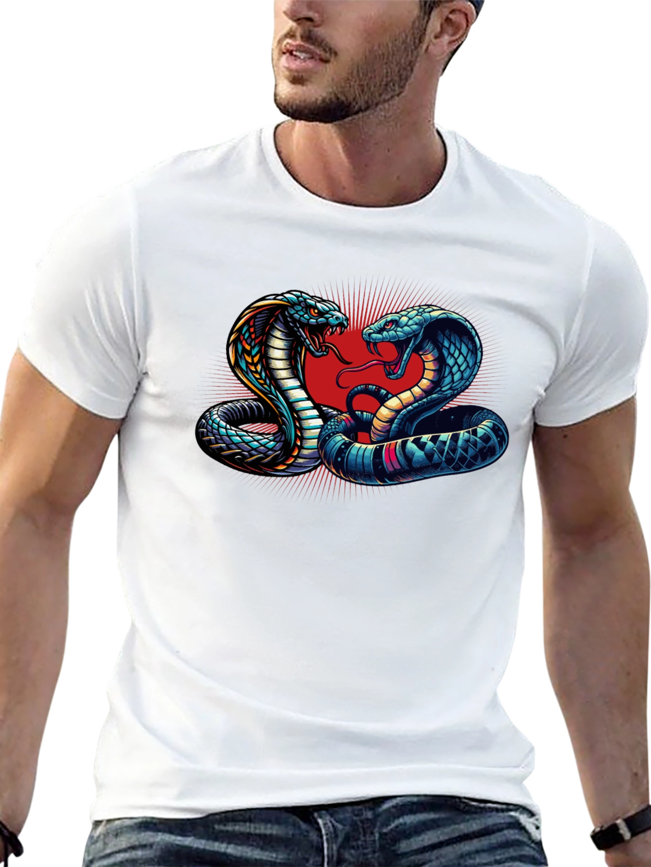 Black Cobra Clash Graphic Tee - Bold Snake Design view 13