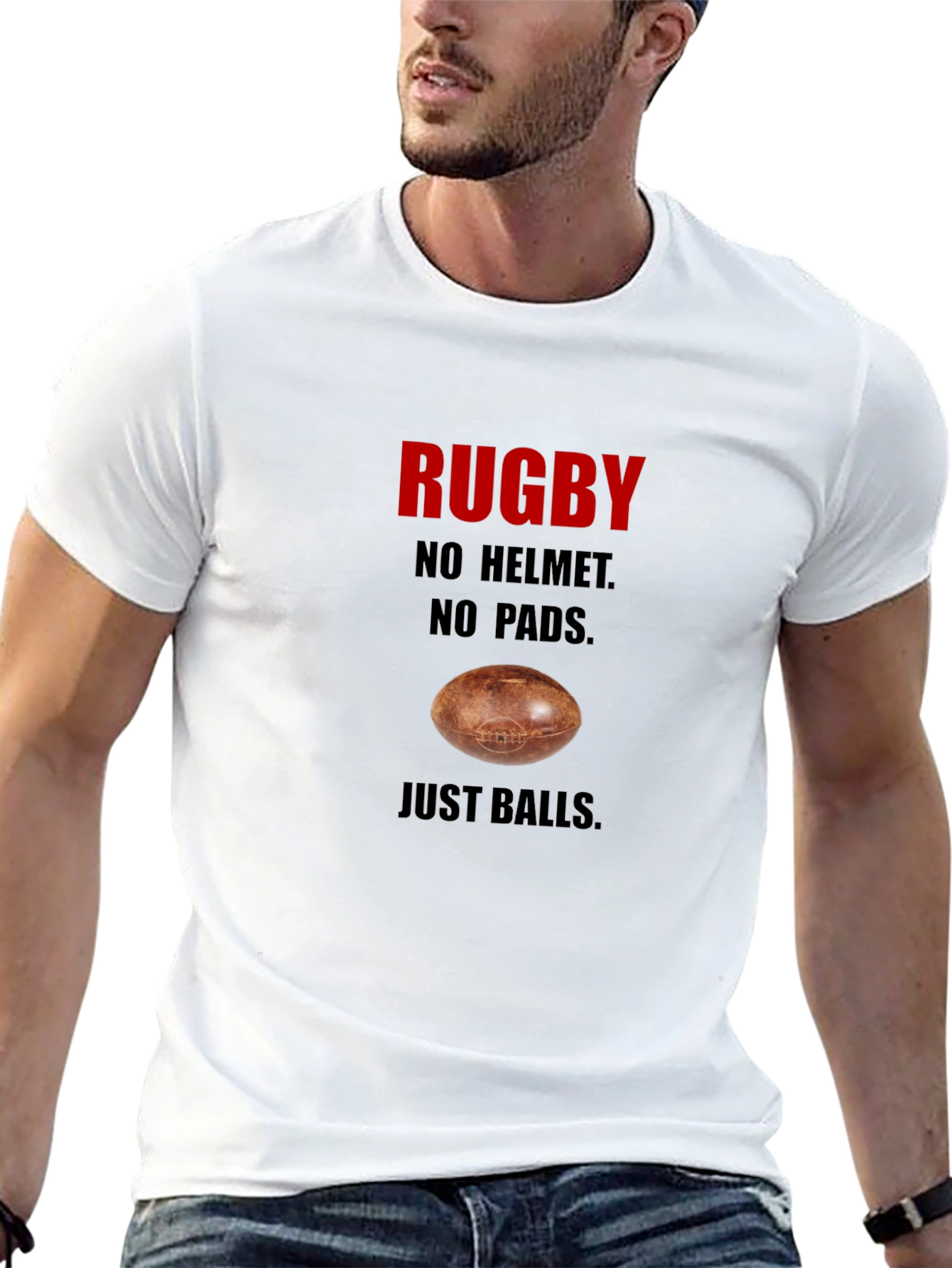 Black Rugby T-Shirt - No Helmet No Pads Just Balls Black Tee view 13