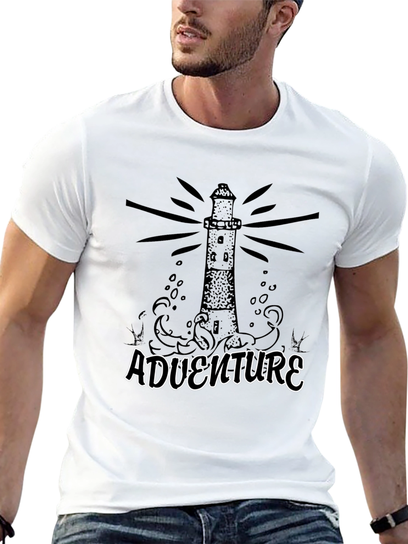 Black Adventure Lighthouse Graphic Tee - Black Cotton view 13