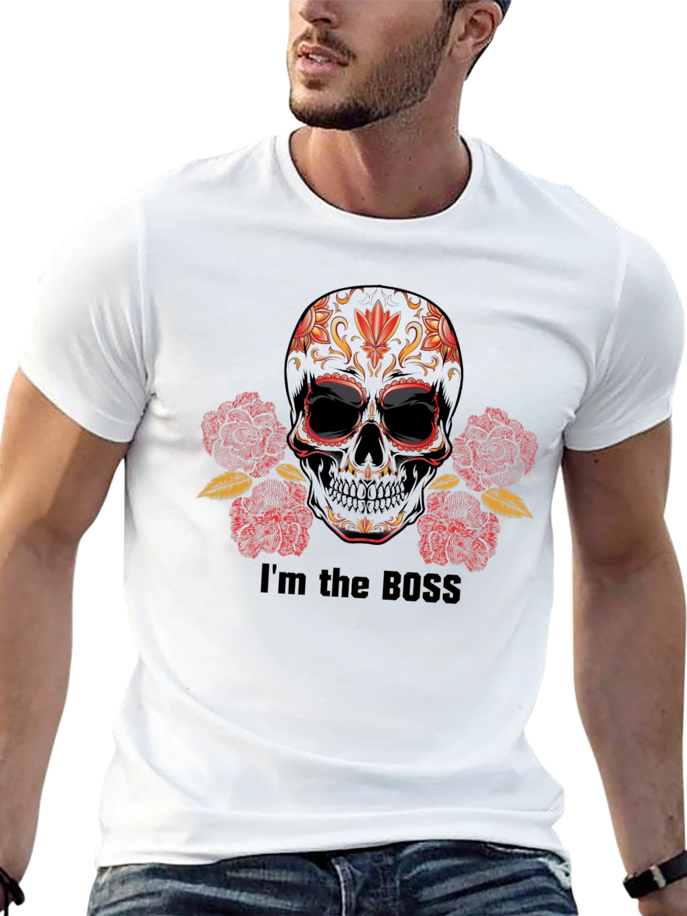 Black I'm the Boss Sugar Skull T-Shirt view 13