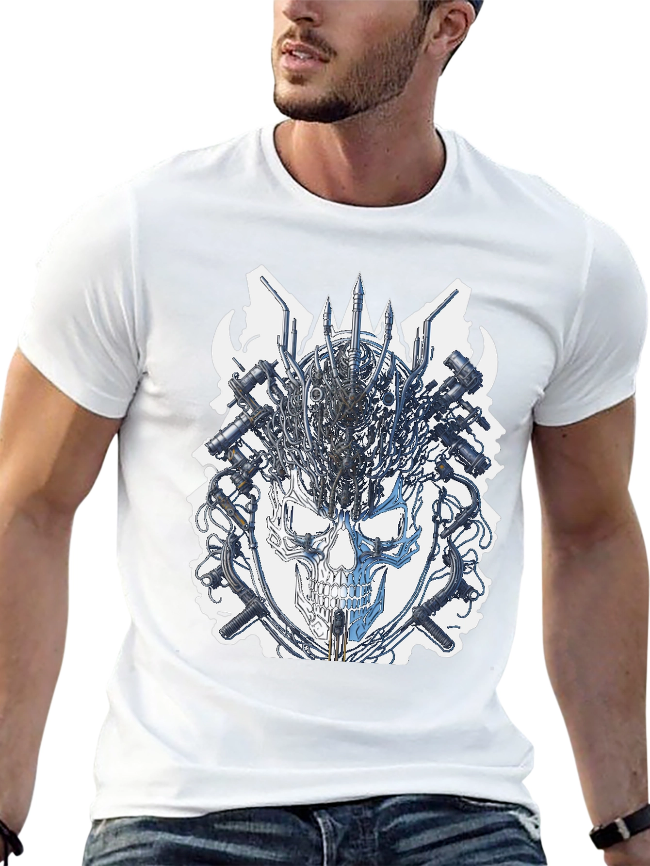 Black Cyber Skull T-Shirt - Edgy Graphic Tee view 13