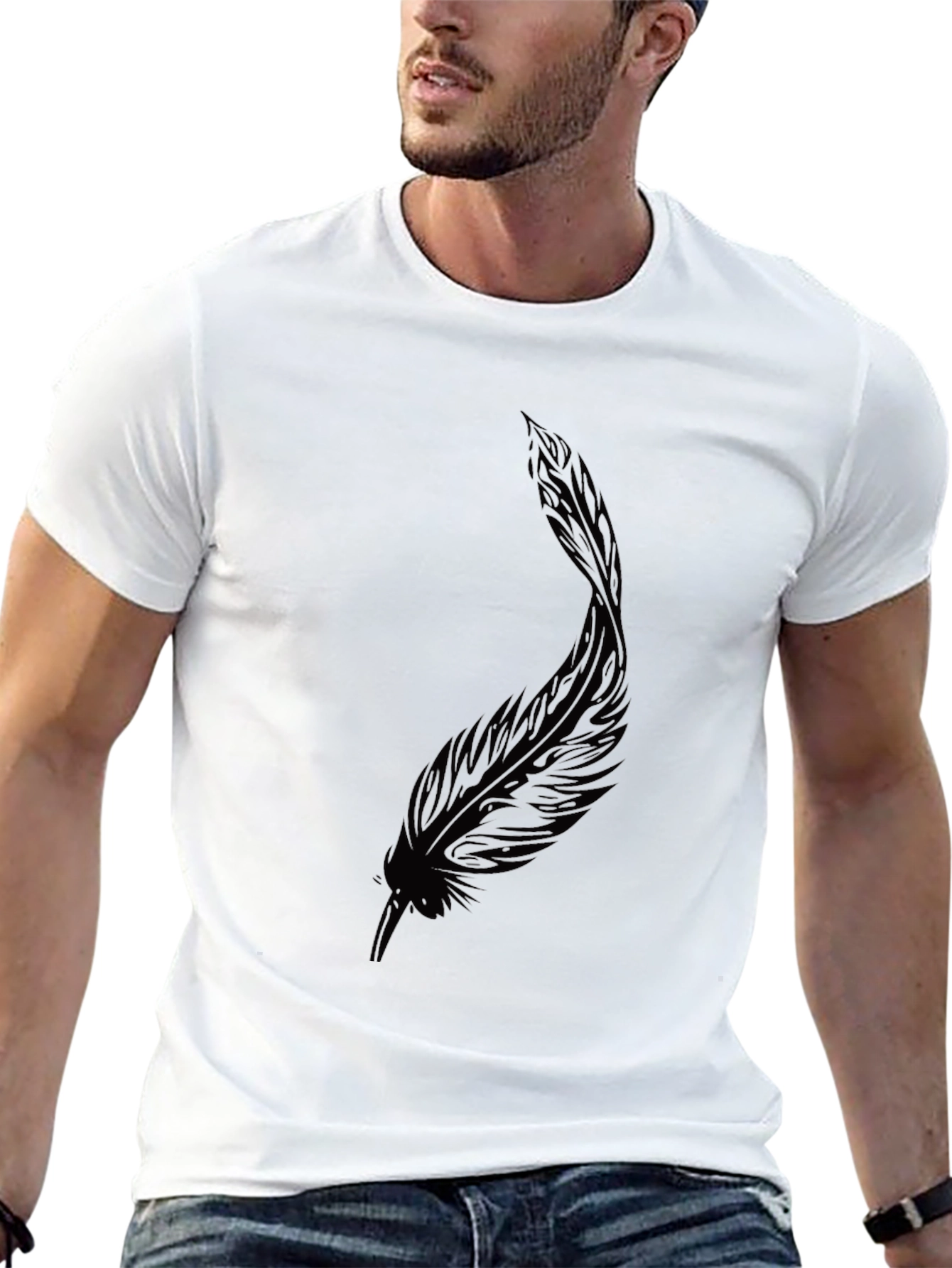 Black Black Feather Graphic Tee - Stylish Casual Wear view 13