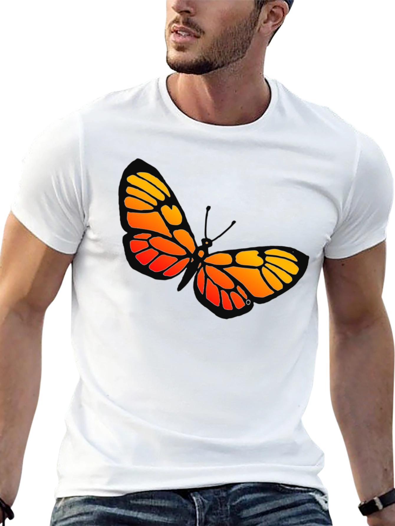 Black Butterfly Graphic Tee - Bold Orange and Yellow Design view 13