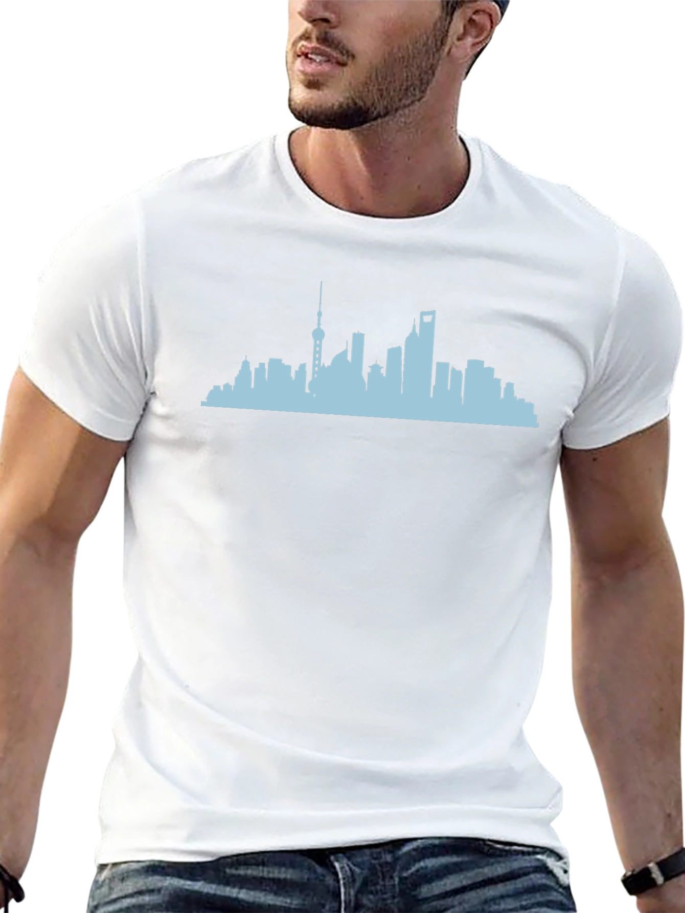 Black Shanghai Skyline Graphic T-Shirt - Black view 13