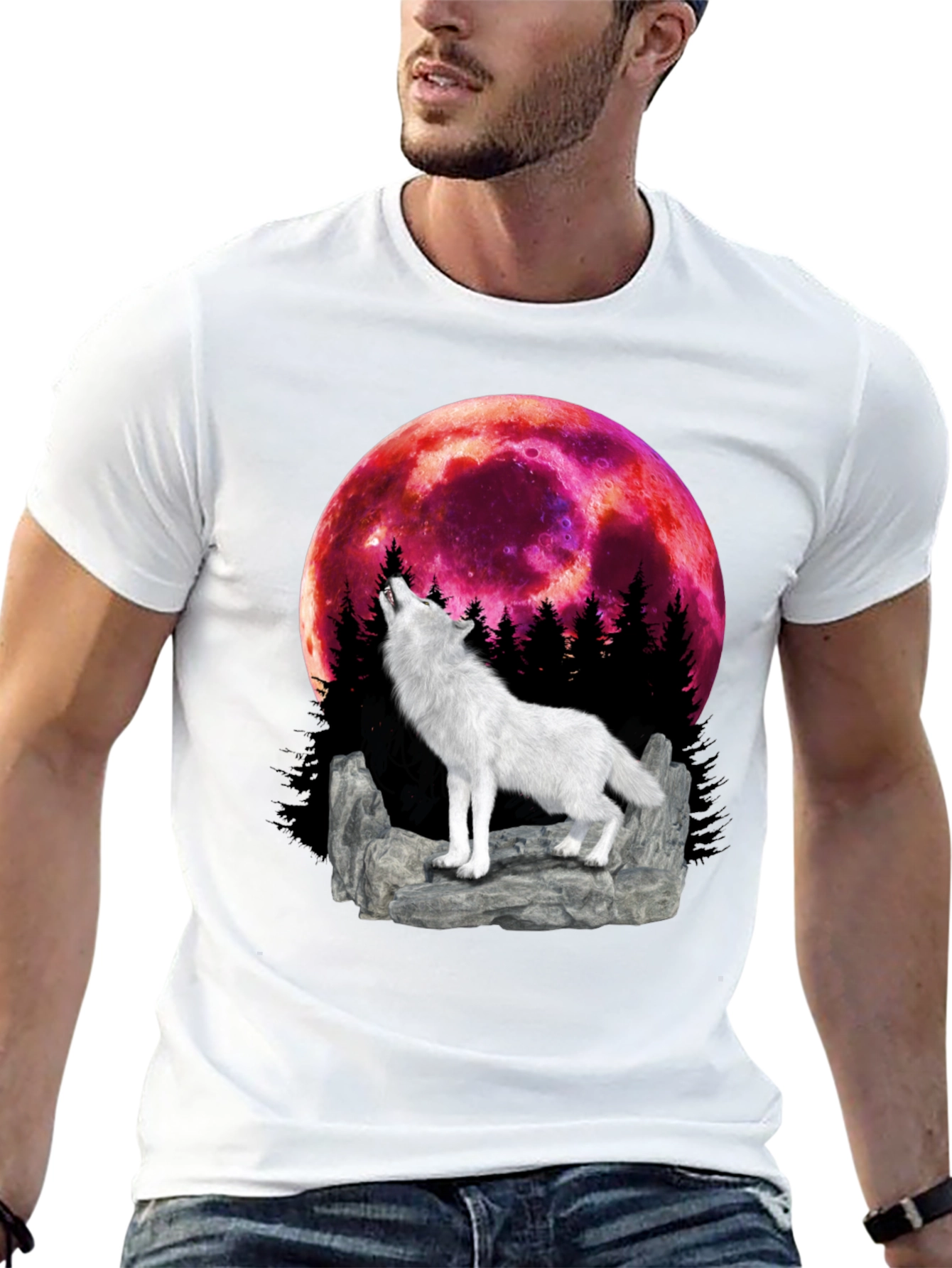 Black Wolf Howling at the Moon Graphic Tee view 13
