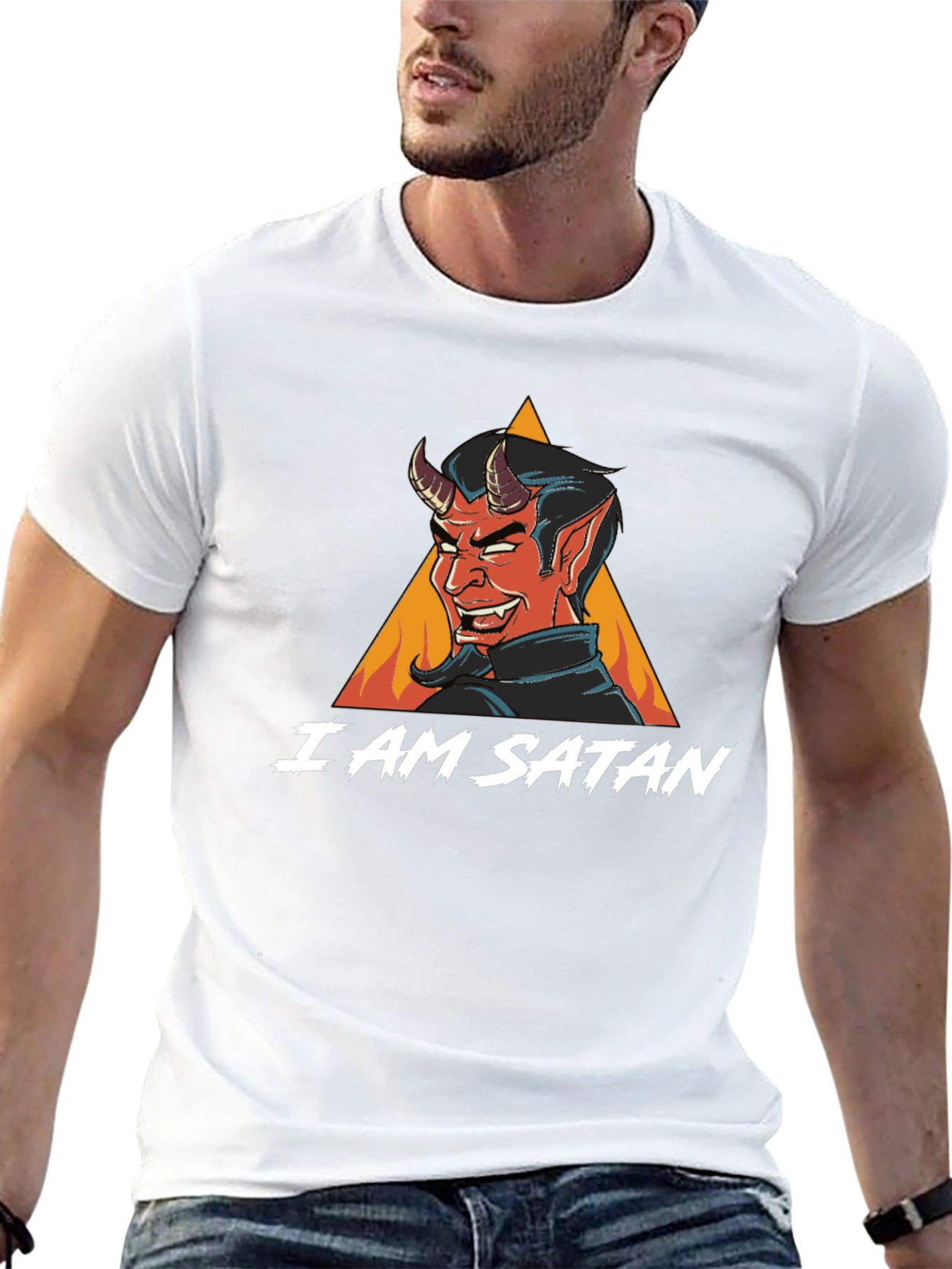 Black I Am Satan Graphic T-Shirt - Cool Devil Design view 13