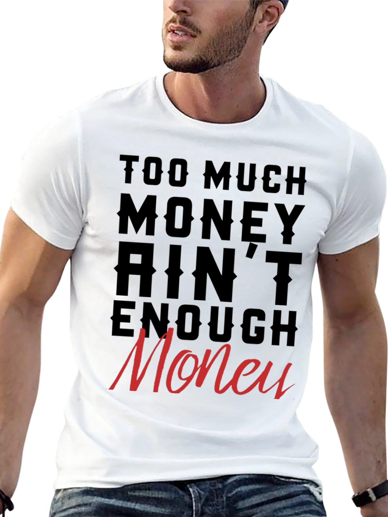 Black Too Much Money Men's Graphic Tee - Stylish Crew Neck Shirt view 13