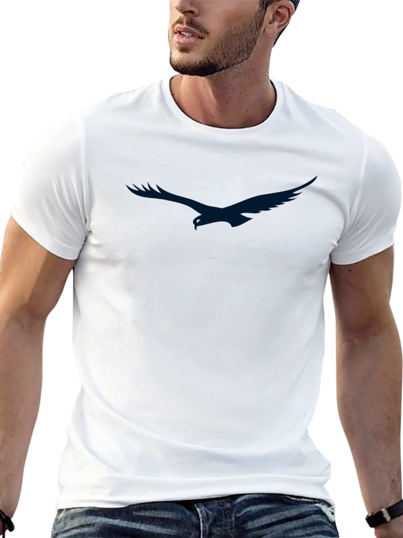 Black Men's Black T-Shirt with Eagle Graphic view 13