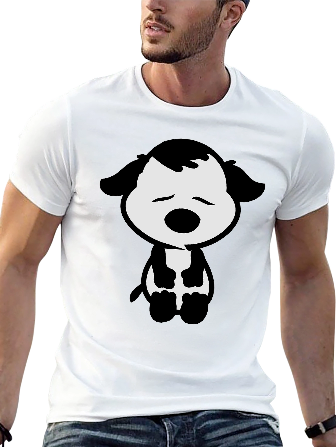 Black Cute Cartoon Dog Graphic Tee - Black T-Shirt view 13