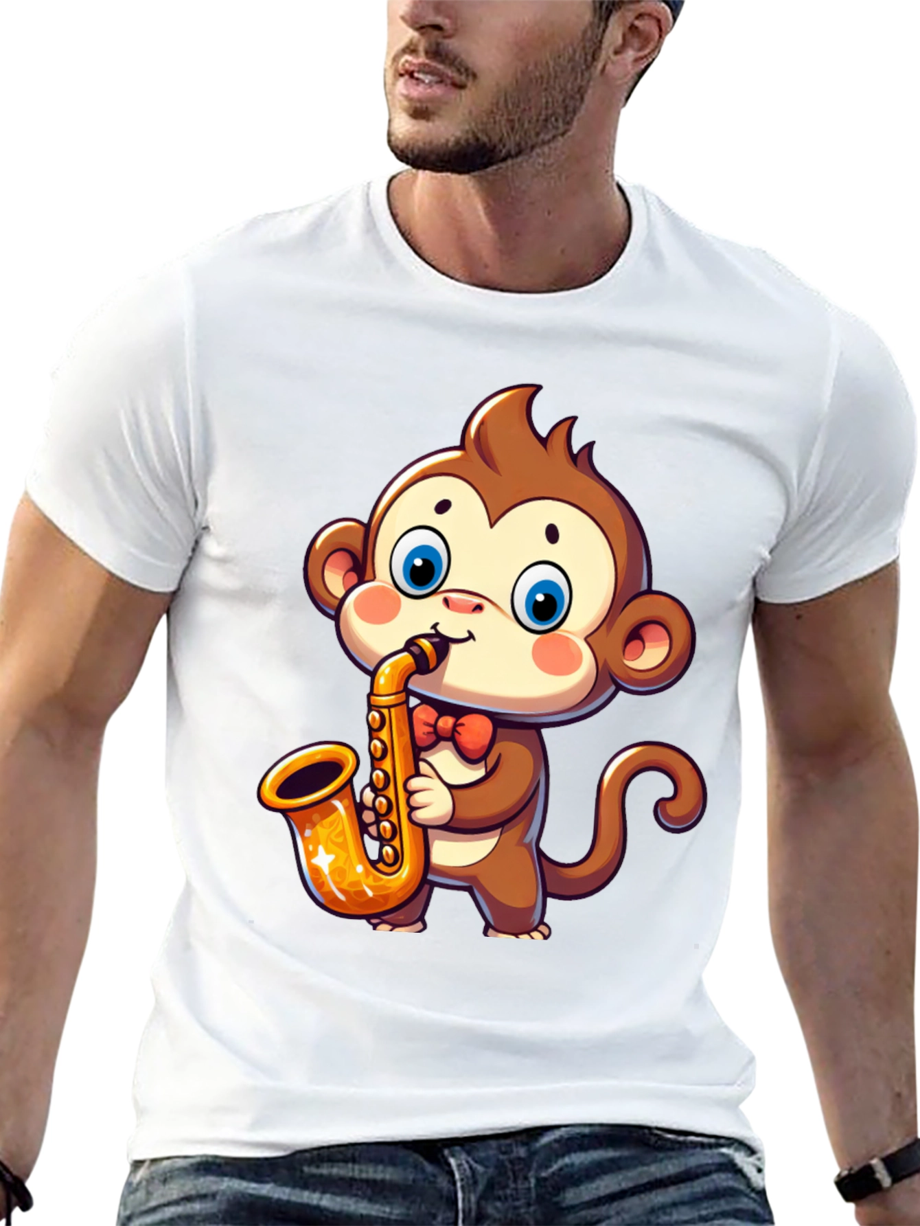 Black Monkey Saxophone T-Shirt - Cute Cartoon Design view 13