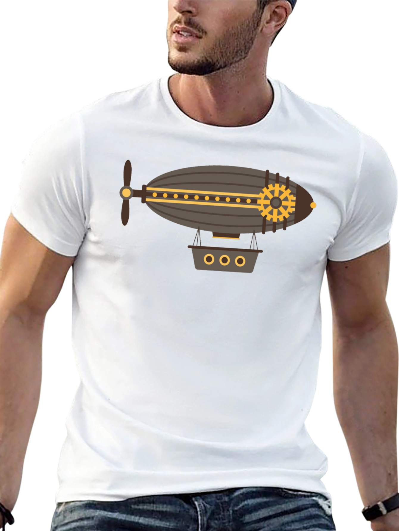 Black Steampunk Airship Graphic Tee view 13