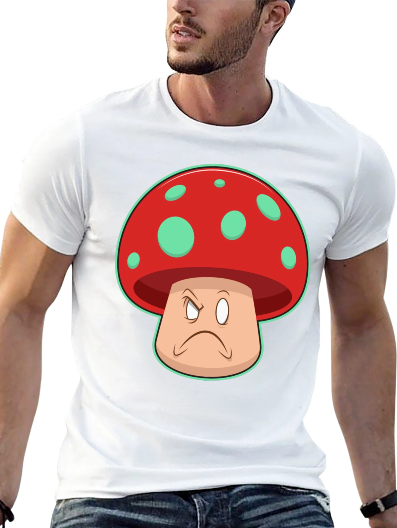 Black Grumpy Mushroom Graphic T-Shirt - Unisex Cotton Tee view 13