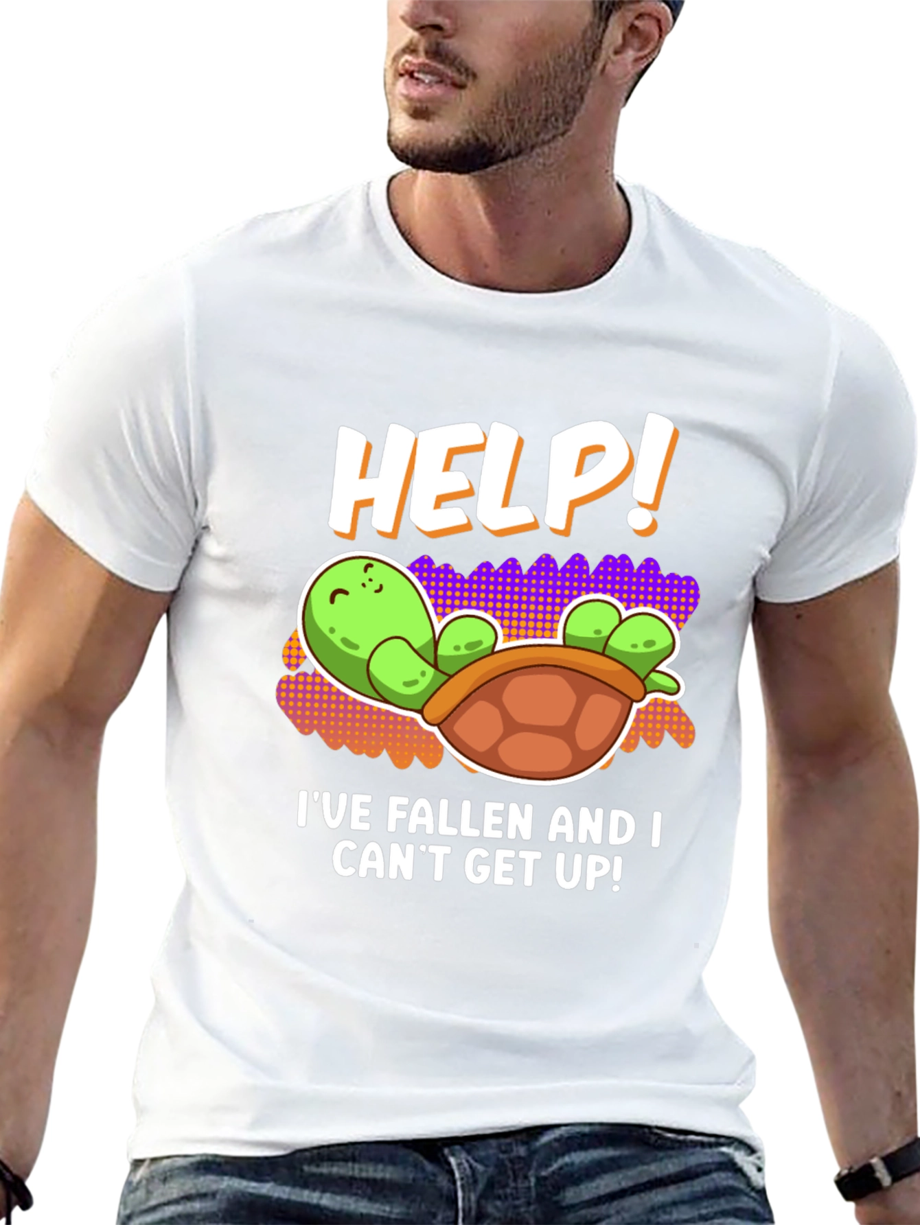 Black Help! Turtle Tee - I've Fallen Humor T-Shirt view 13