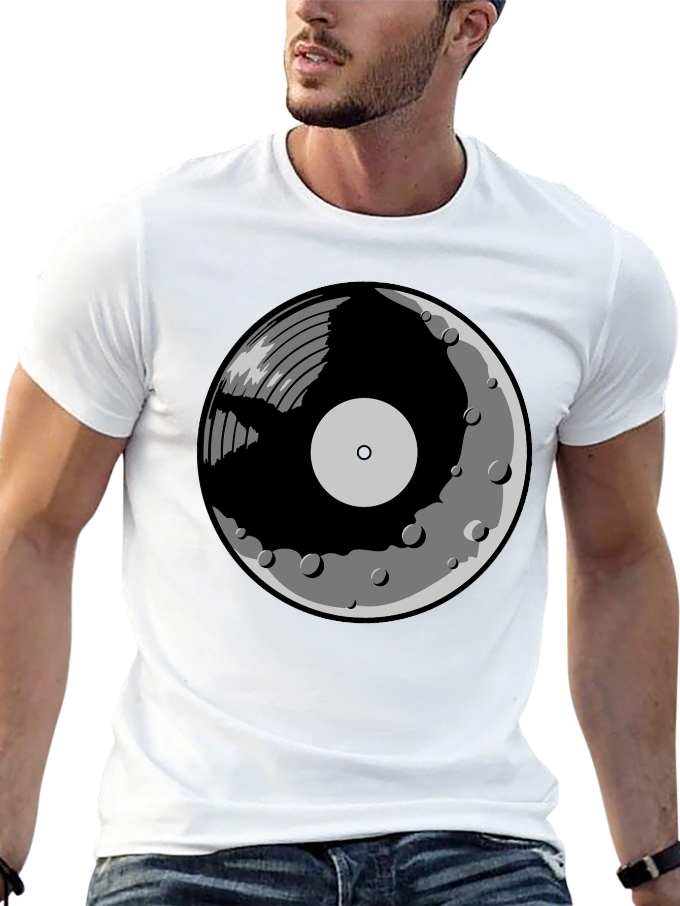 Black Vinyl Moon Graphic Tee - Music Lover Shirt view 13