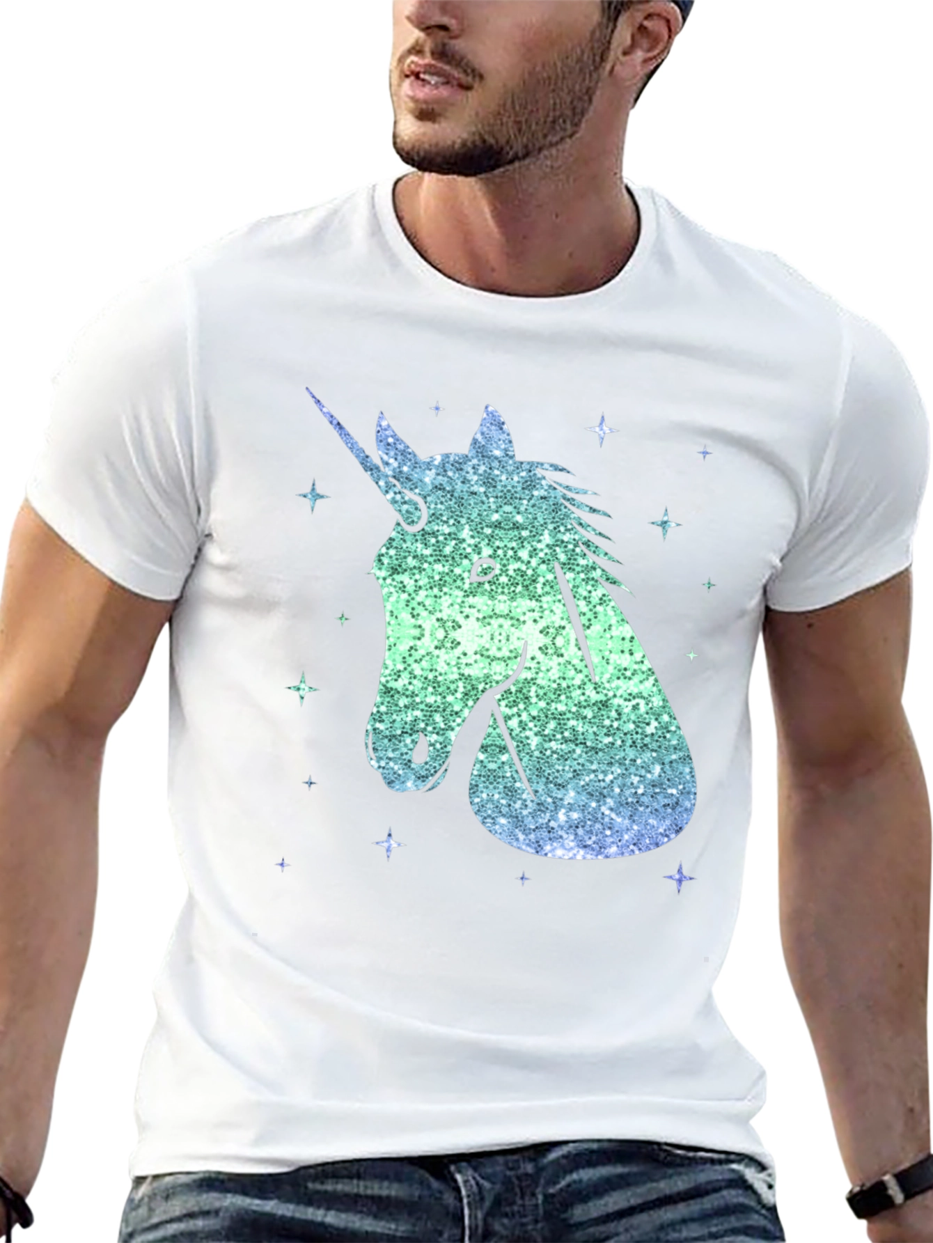 Unicorn Sparkle Graphic Tee - Men's Black T-Shirt - 13