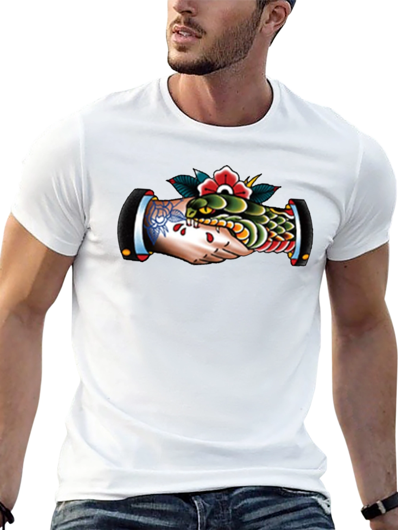 Black Snake Handshake Graphic Tee view 13