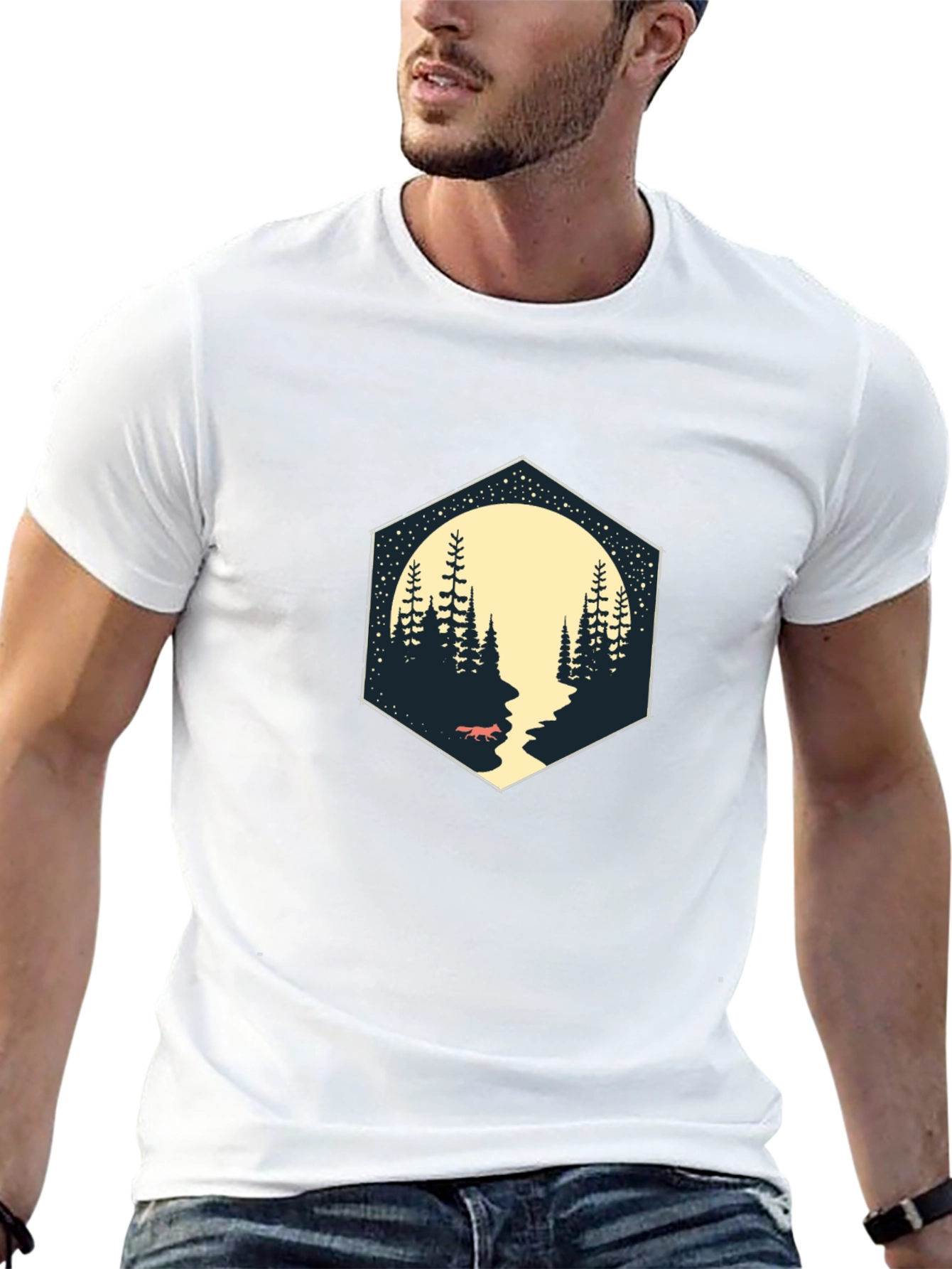 Black Men's Black Graphic Tee - Fox & Forest Design view 13