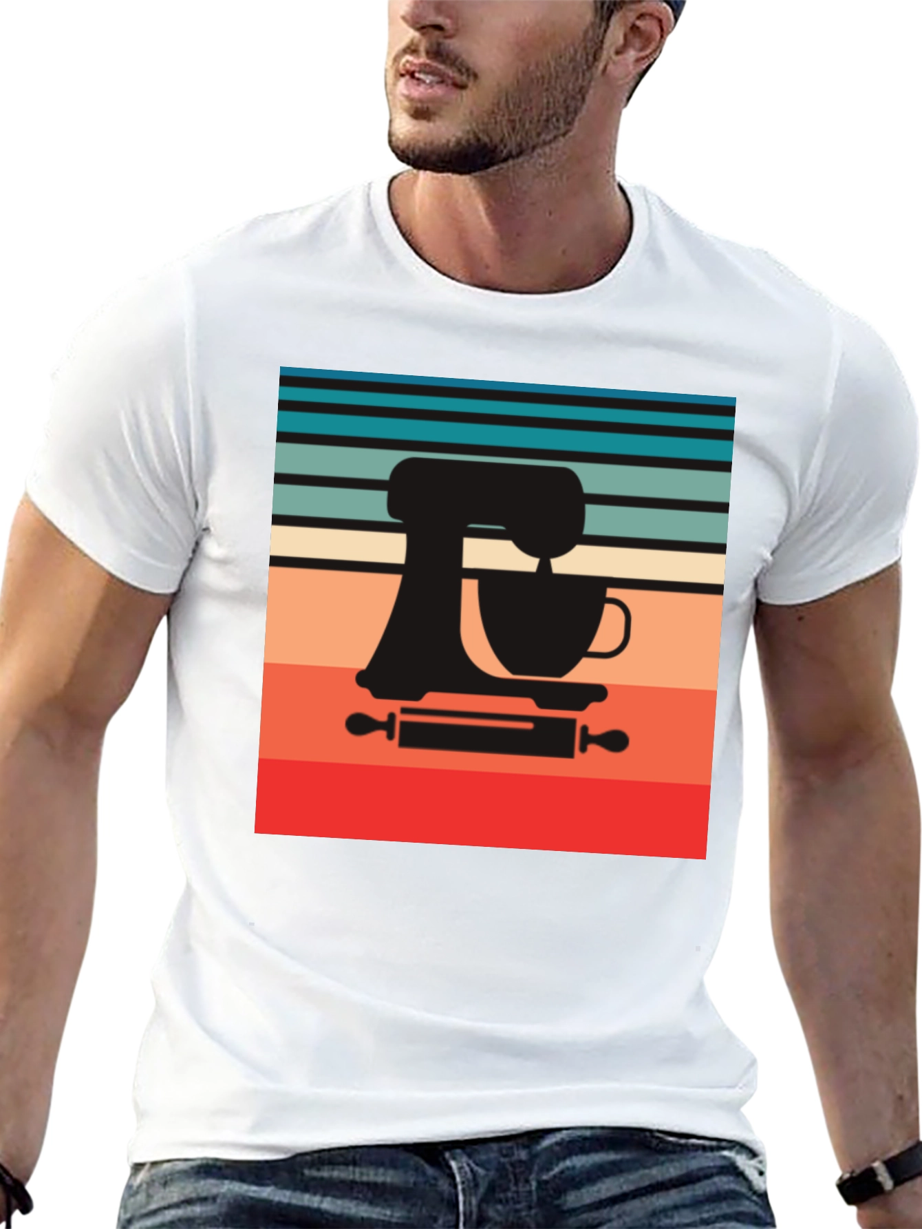 Black Retro Baker T-Shirt - Kitchen Mixer Design view 13