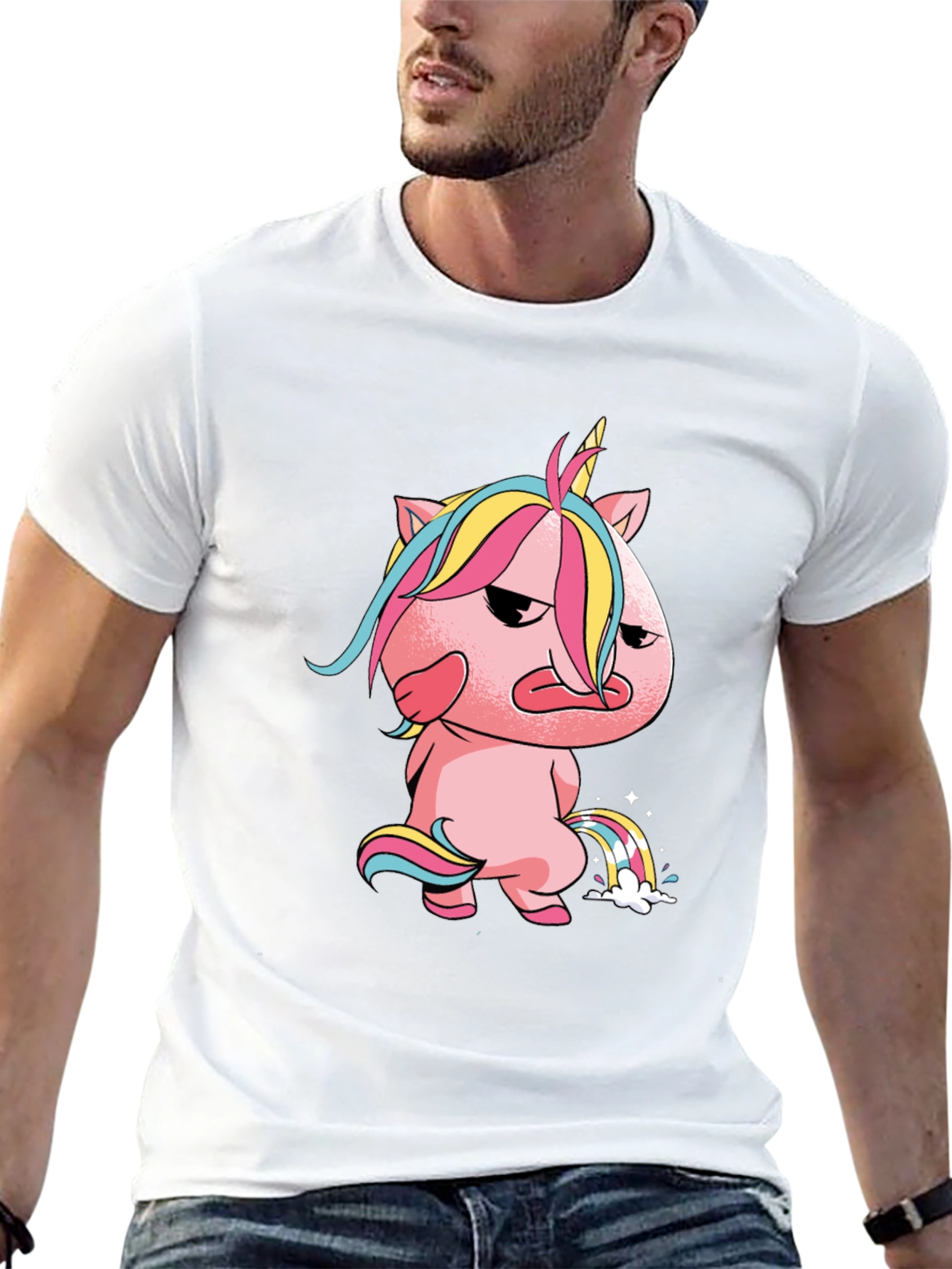 Black Grumpy Unicorn Rainbow T-Shirt view 13