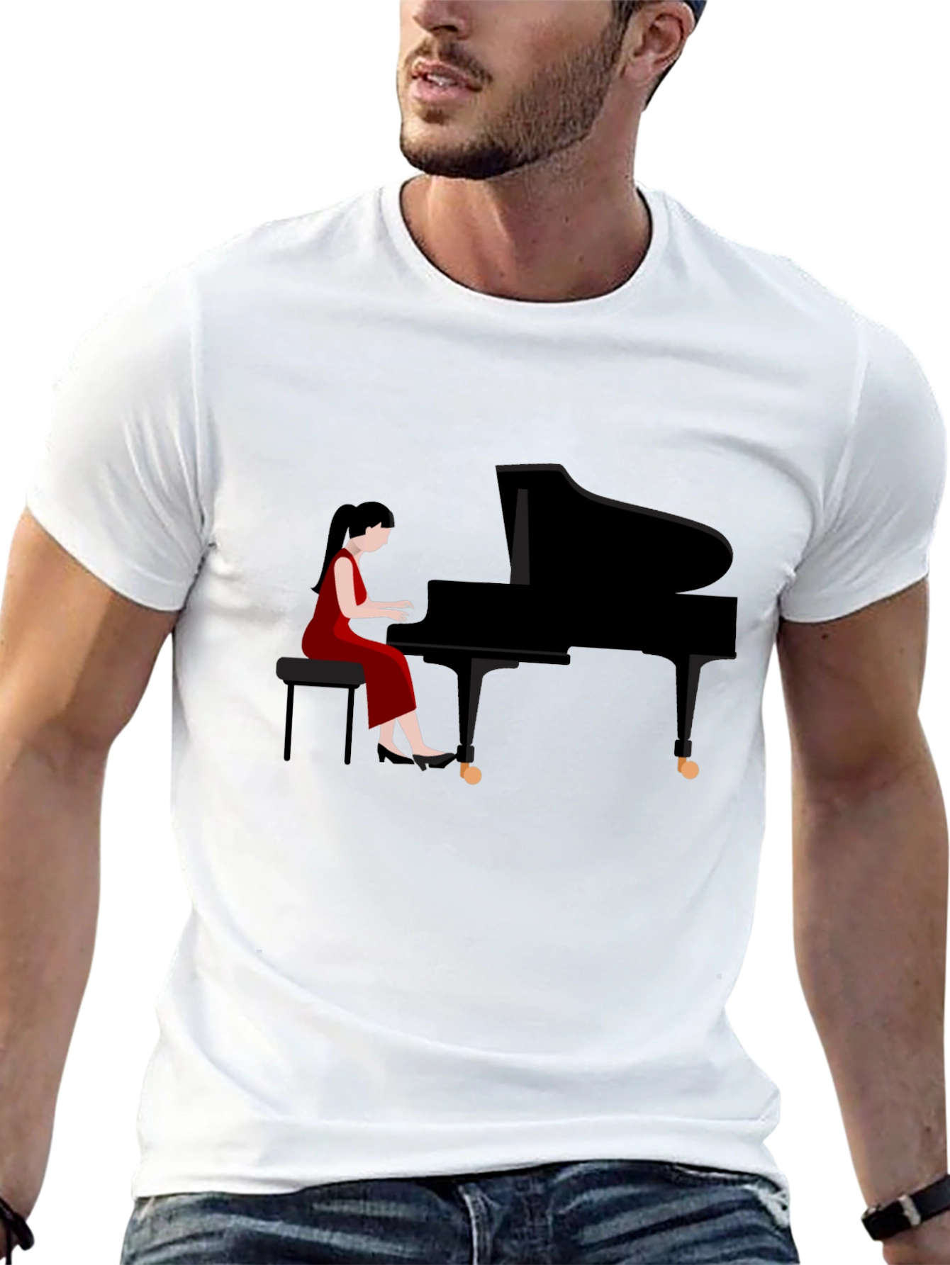 Black Piano Player Graphic Tee - Stylish Musician T-Shirt view 13