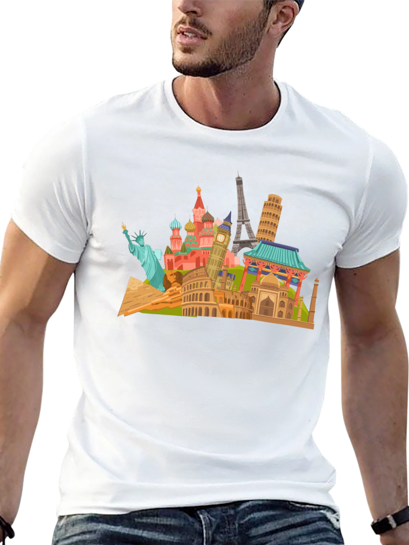 Black World Landmarks Black T-Shirt view 13