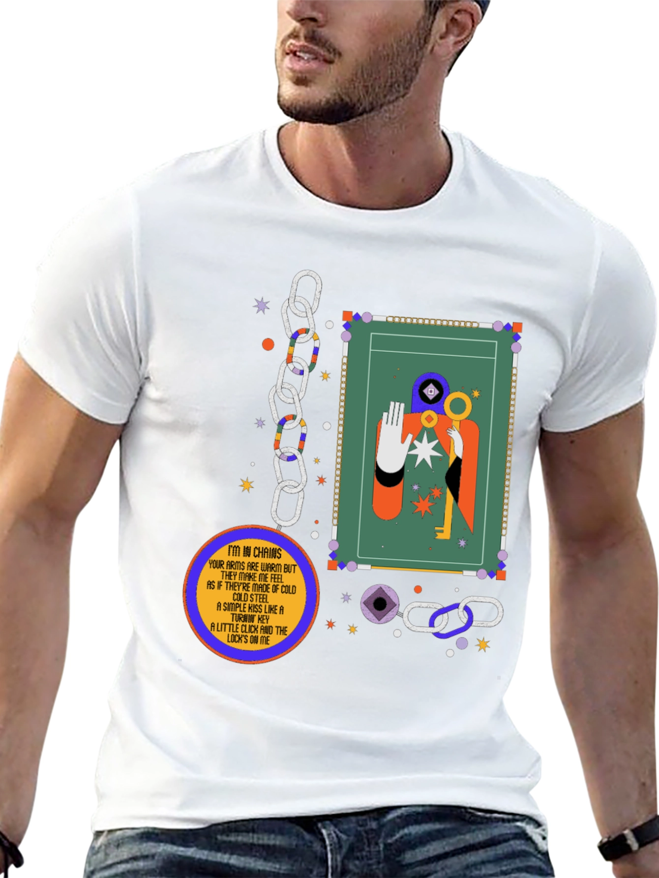 Black Abstract Graphic Tee - Key & Chains Design view 13