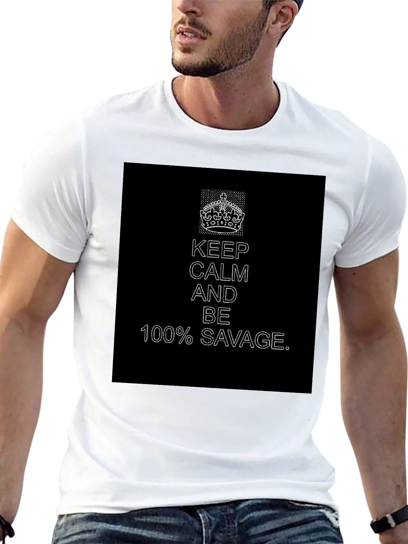 Black Keep Calm 100% Savage Graphic Tee - Black view 13
