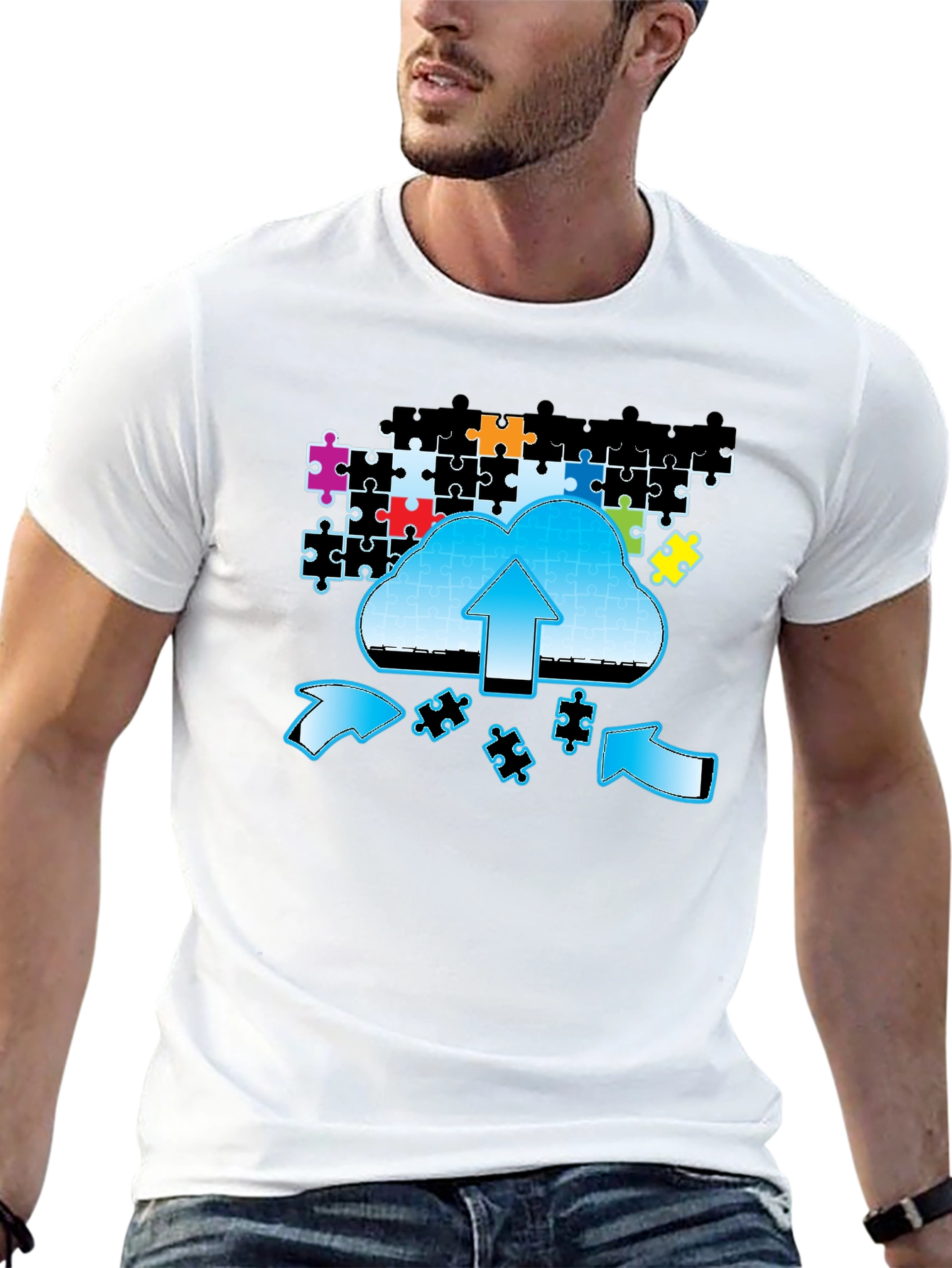 Black Cloud Puzzle Upload Graphic T-Shirt view 13