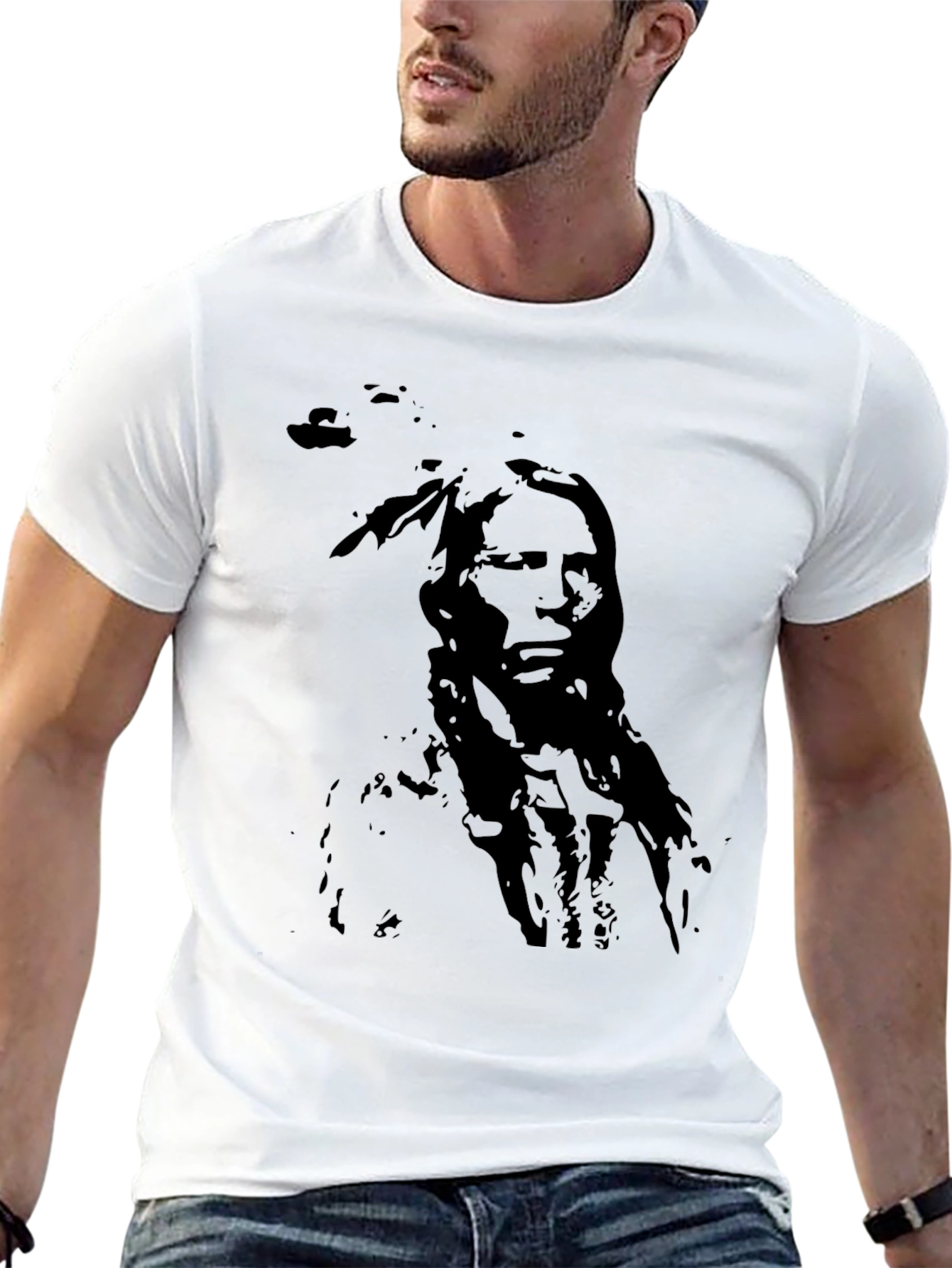 Black Native American Chief Graphic T-Shirt - Black view 13