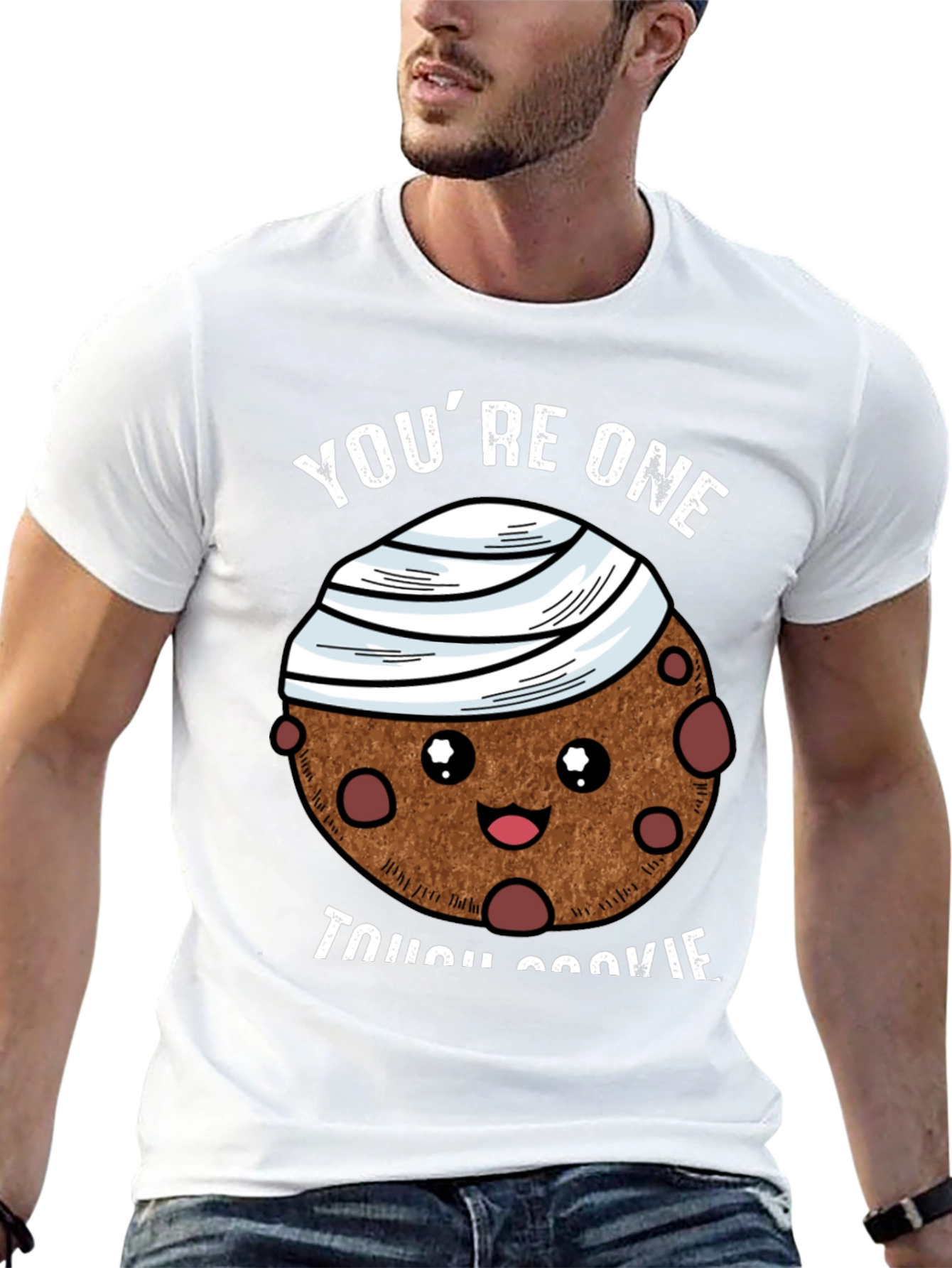 Black Tough Cookie Graphic T-Shirt: Cute Bandaged Cookie Design view 13