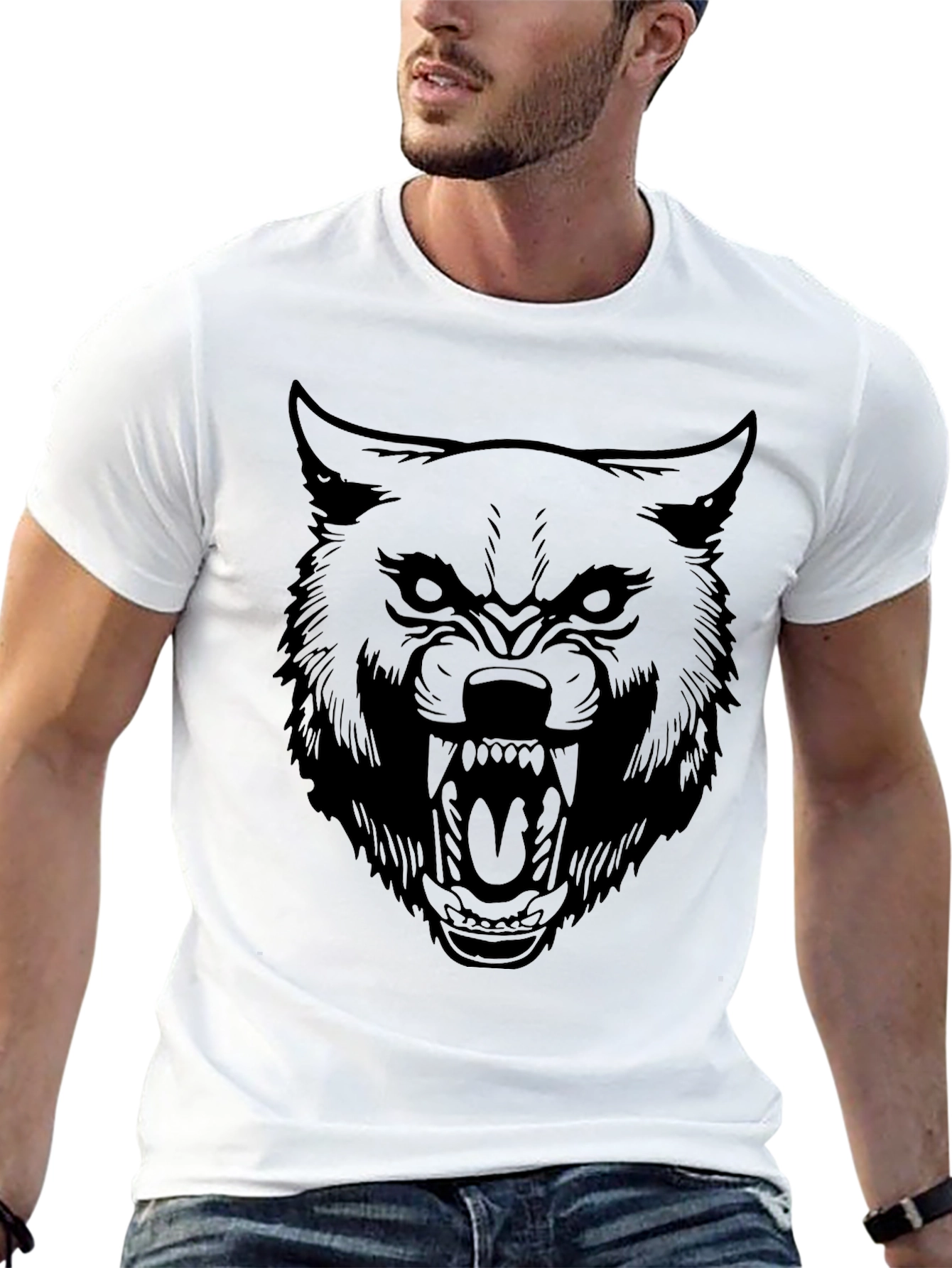 Black Men's Black Wolf Graphic T-Shirt view 13