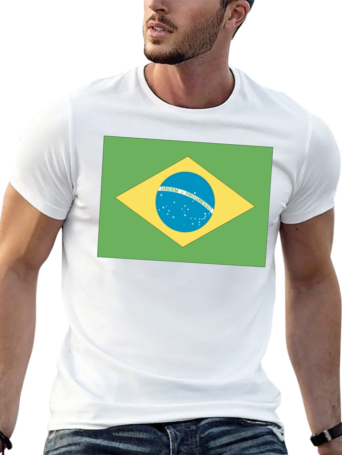 Black Brazil Flag T-Shirt - Black Crew Neck Tee view 13