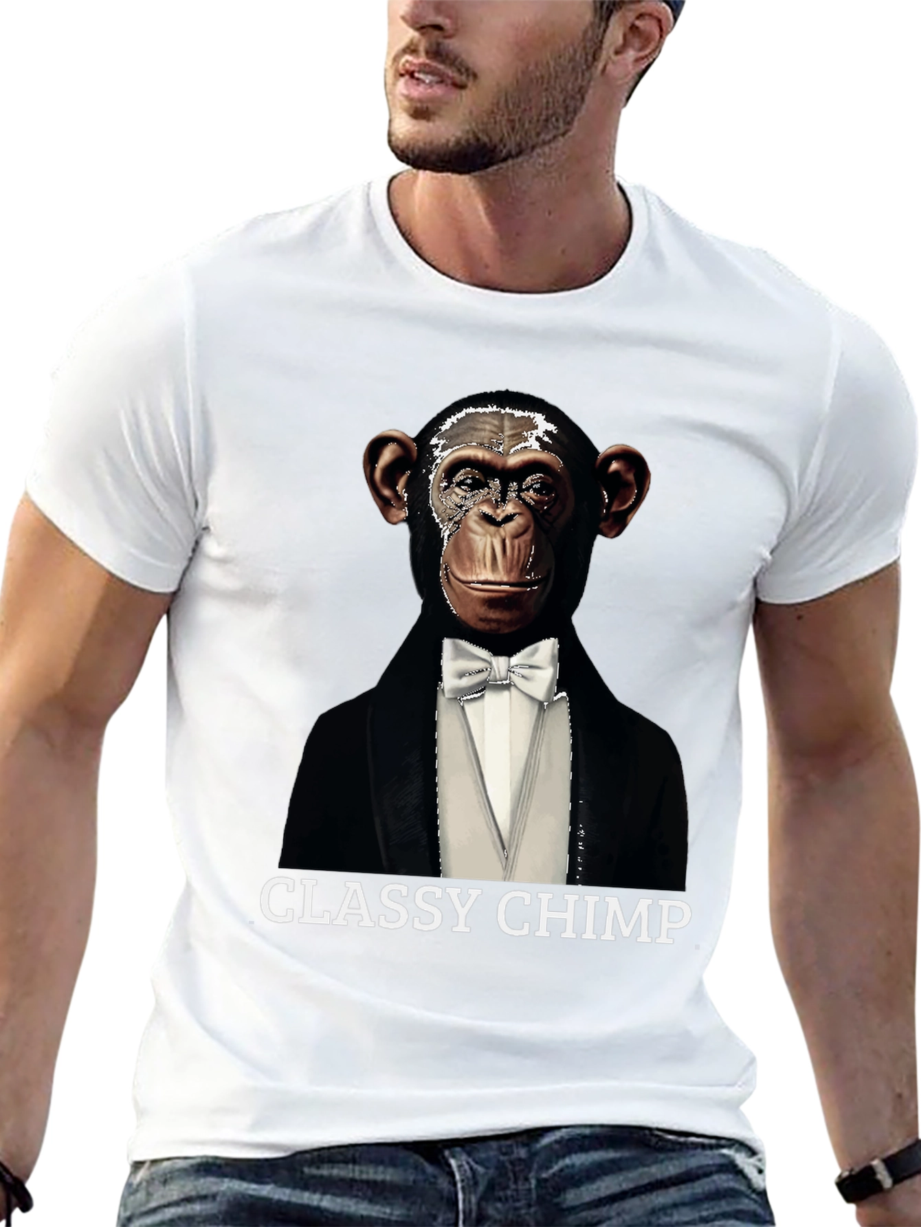 Black Classy Chimp Graphic Tee - Novelty Tuxedo T-Shirt view 13