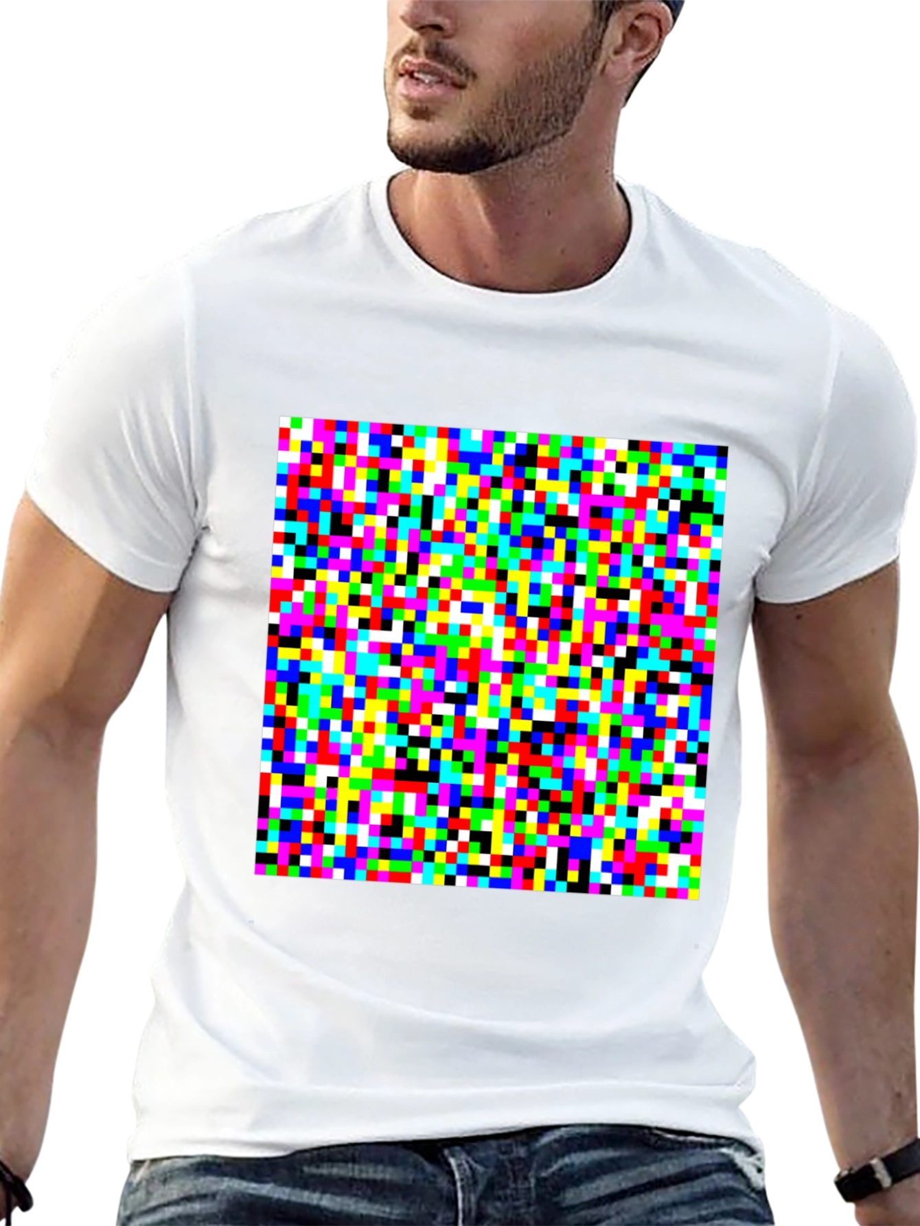 Black Pixelated Color Block Graphic Tee - Unique Design view 13