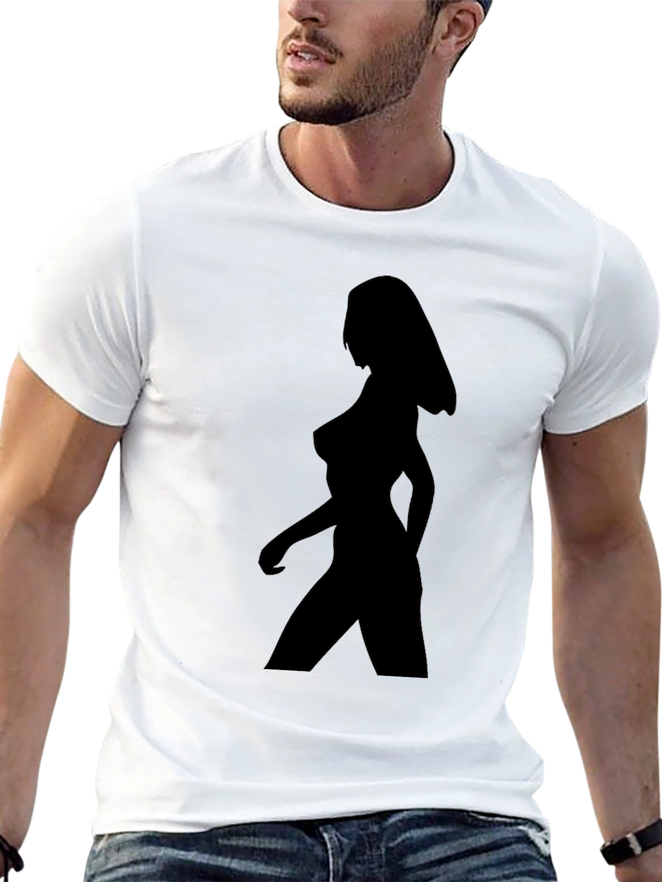 Black Silhouette Woman Graphic T-Shirt - Black Unisex Tee view 13