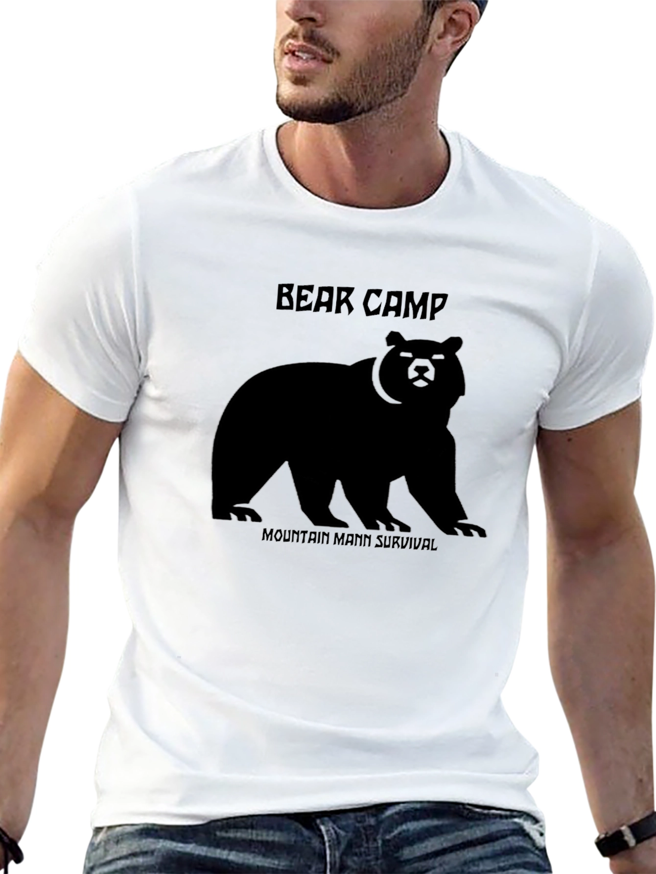 Black Bear Camp Mountain Man Survival Black T-Shirt view 13